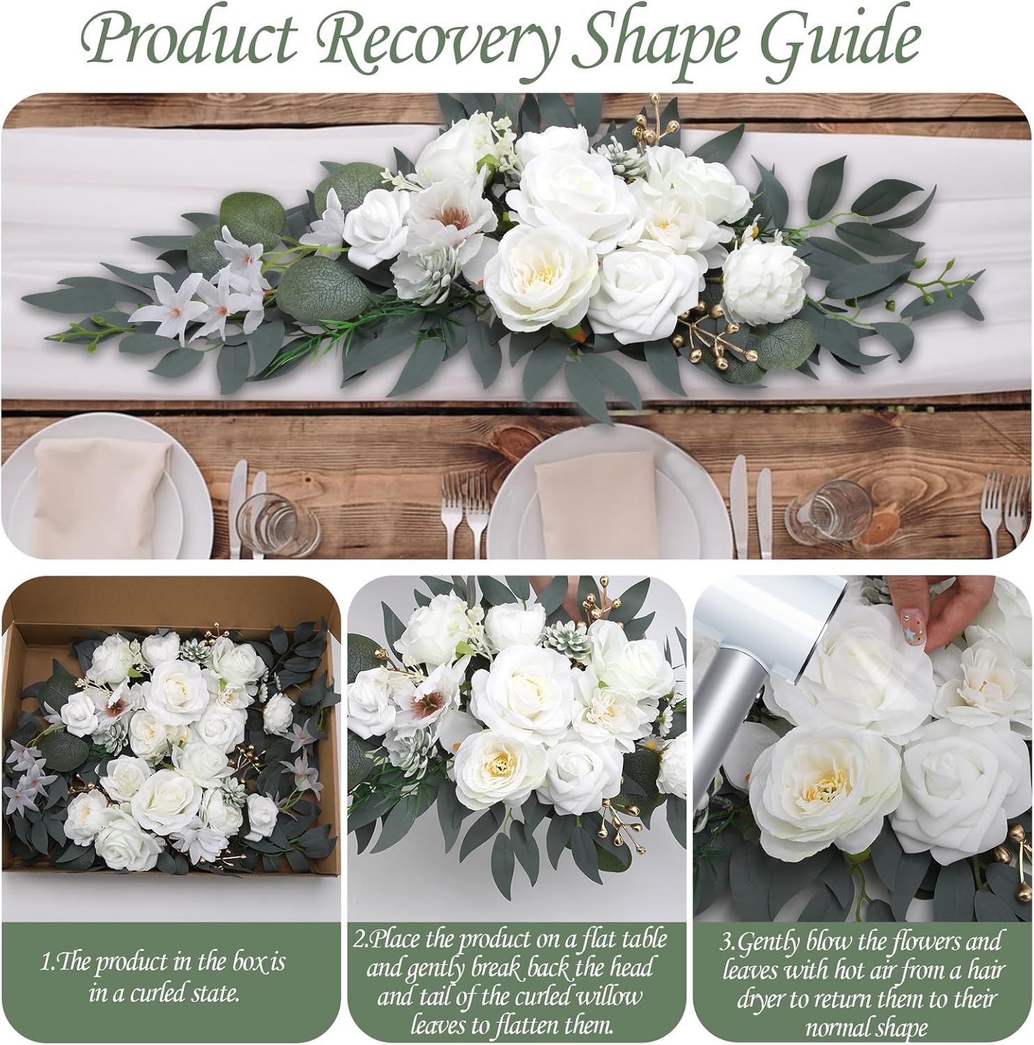 White Wedding Arch Flowers 2PCS Artificial Floral Swag
