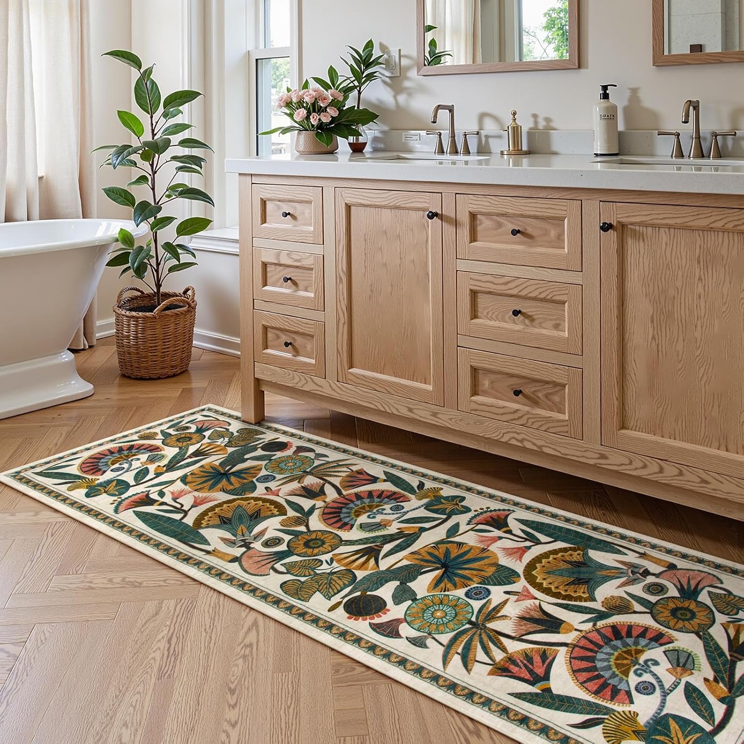 Egyptian Floral Washable Bathroom Runner Rug 26x8