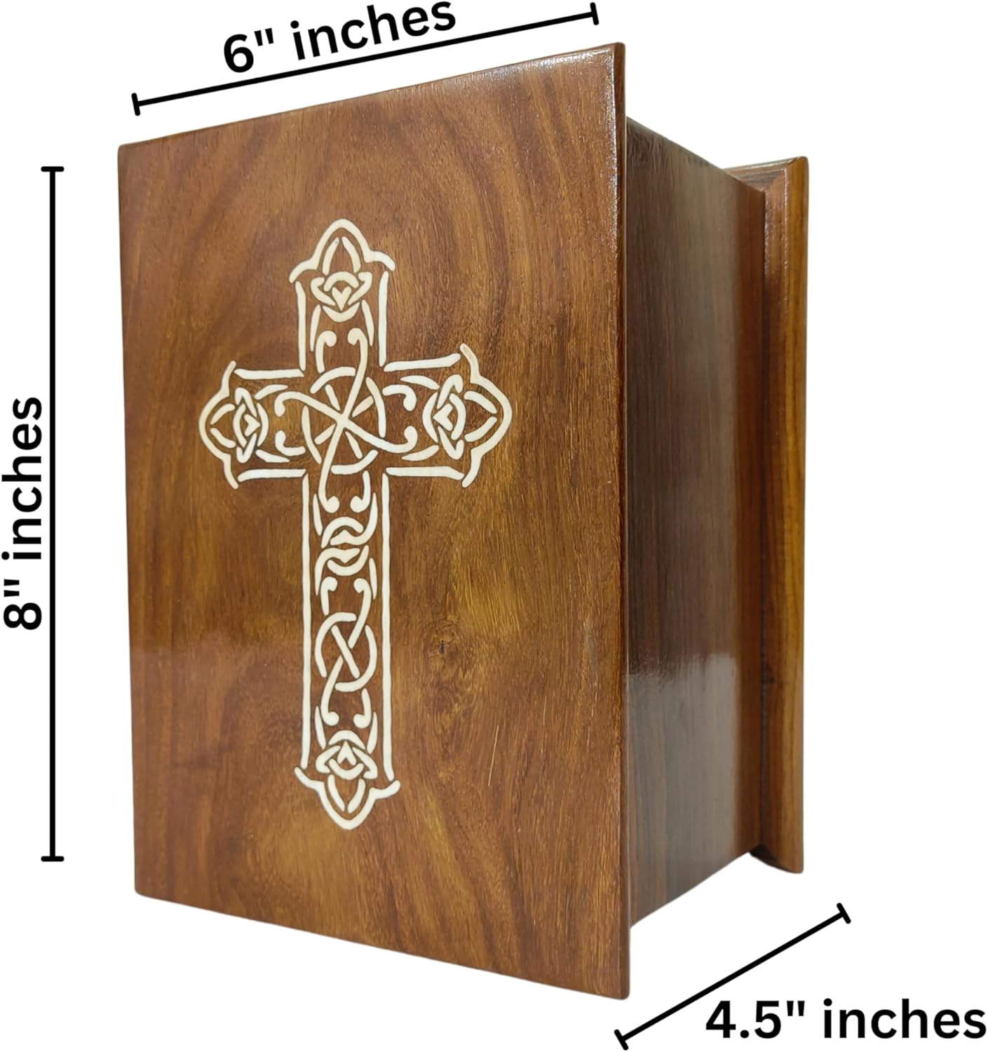 Handcrafted Wooden Urn with Black White Cross Engraving