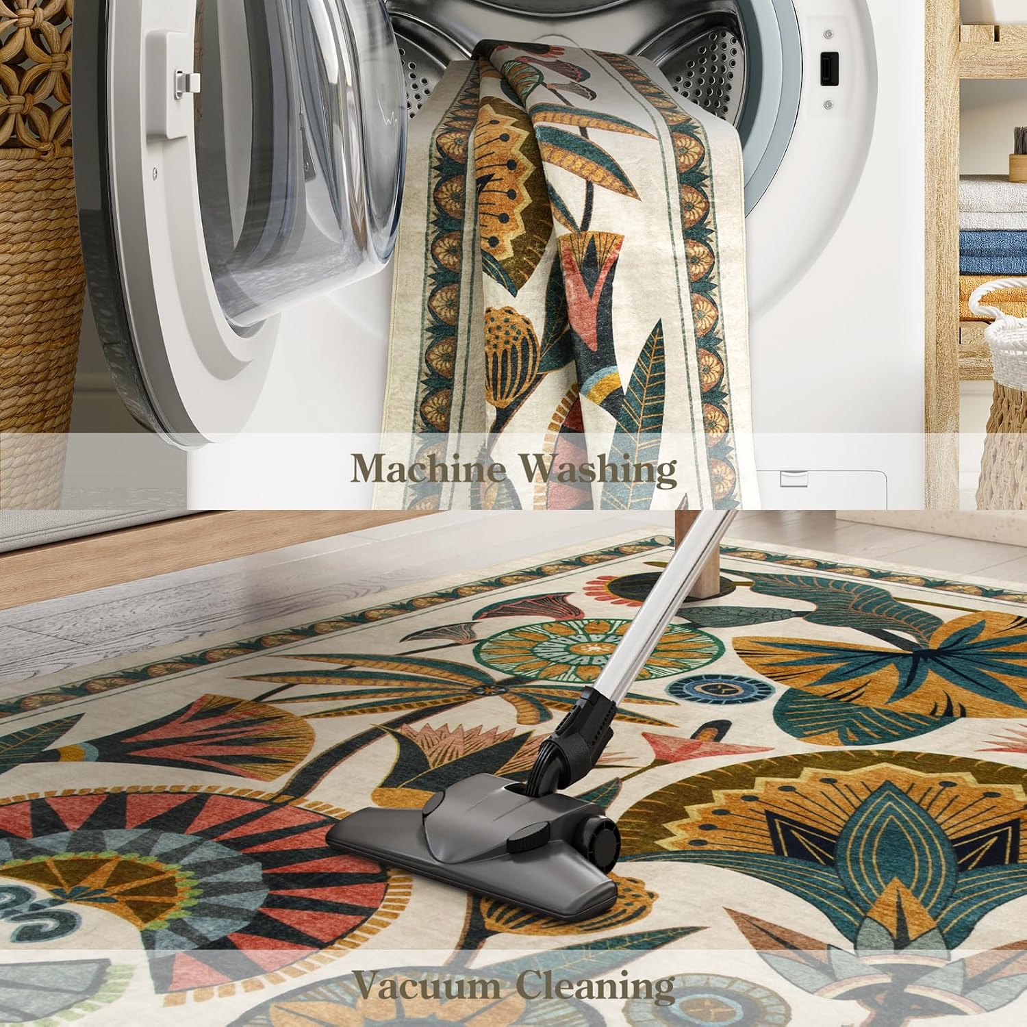 Egyptian Floral Washable Bathroom Runner Rug 26x8