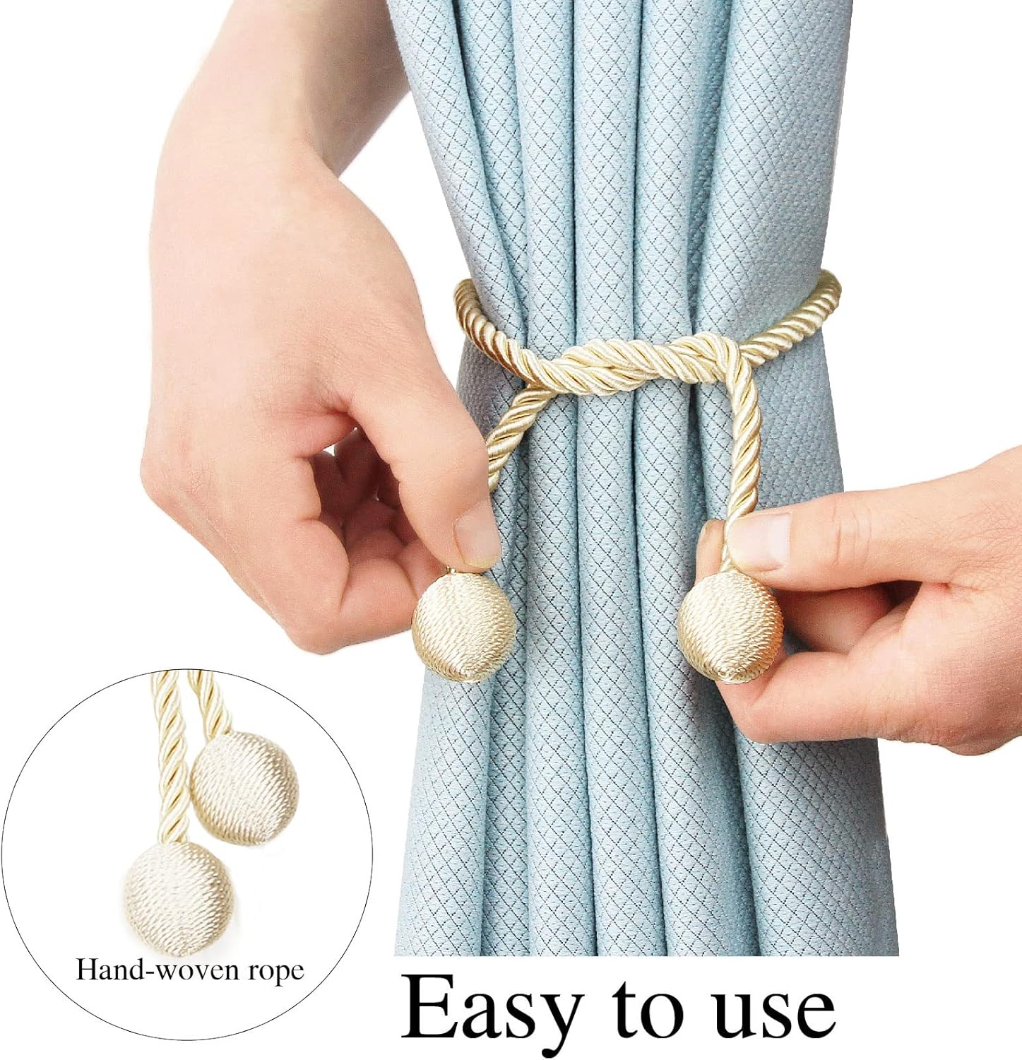 4 Pack Beige Curtain Tiebacks with Woven Texture