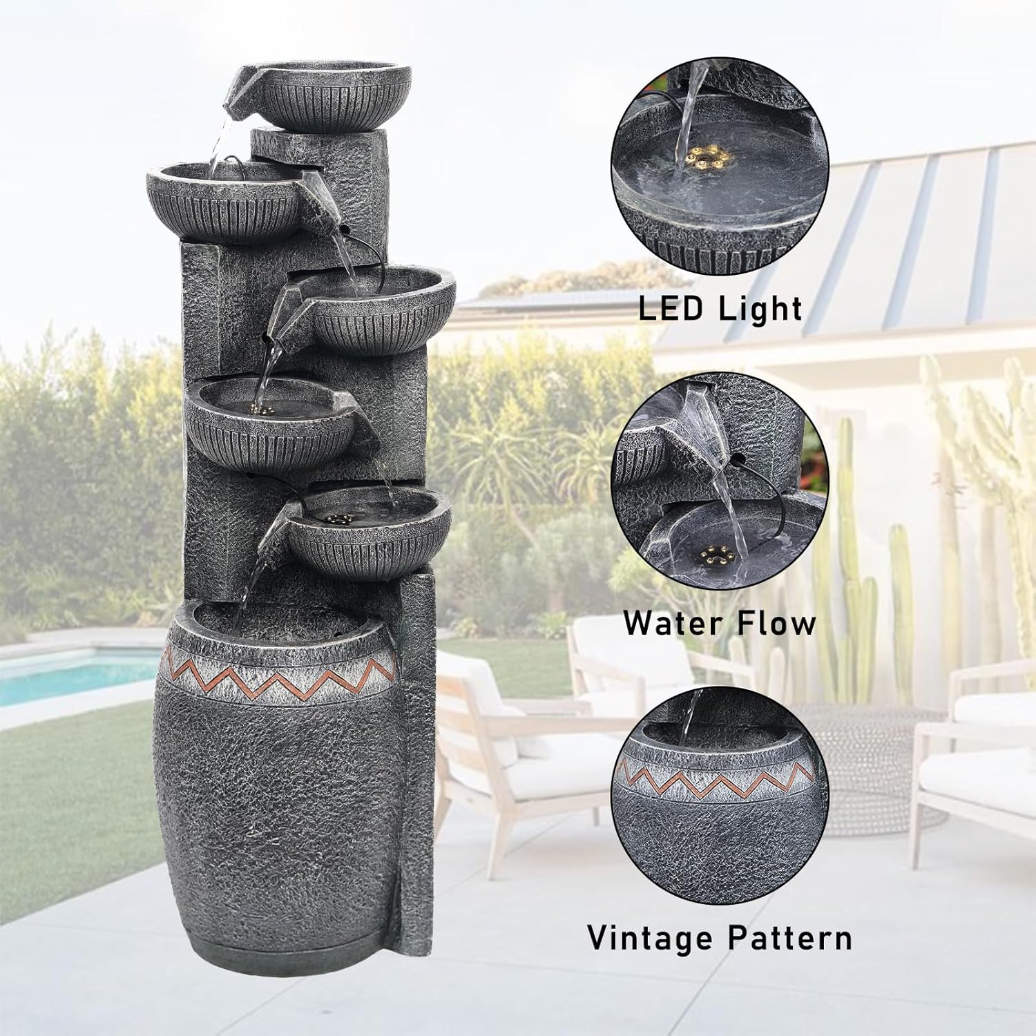 3583H Modern 6-Tier Water Fountain with LED Lights