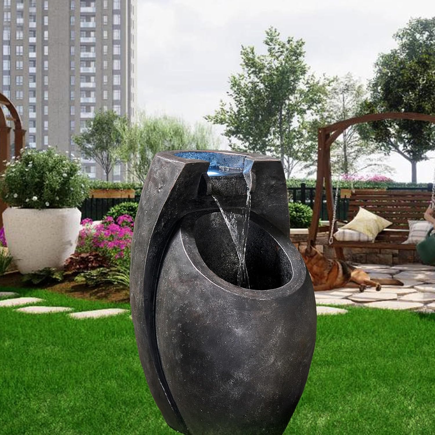 Modern Two-Tier Waterfall Fountain for Indoor Outdoor