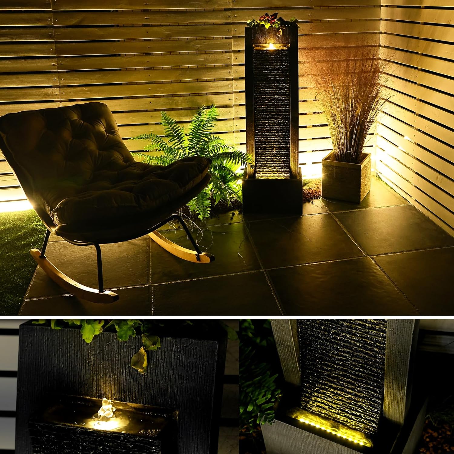 Sunlinua Outdoor Water Fountain with LED Lights and Durable Pump