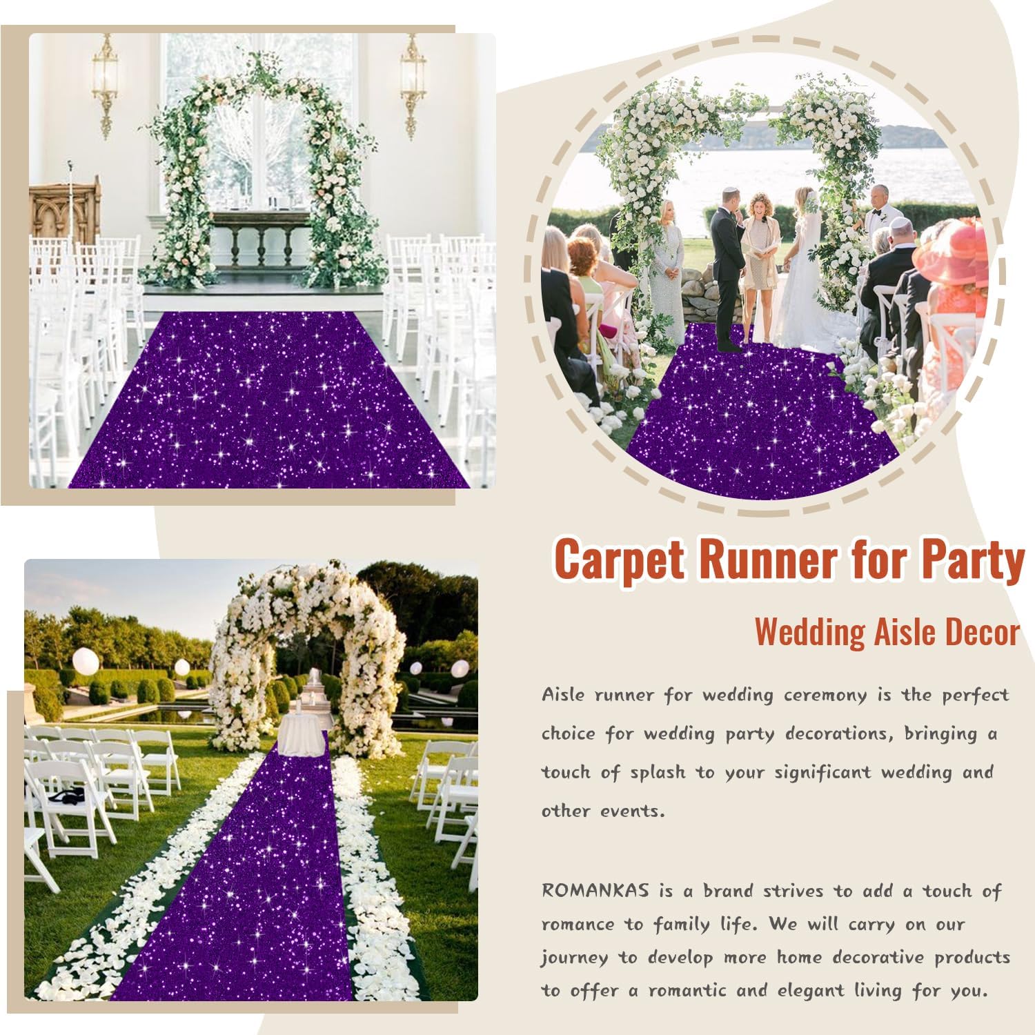 4ft x 20ft Purple Glitter Aisle Runner for Wedding and Party