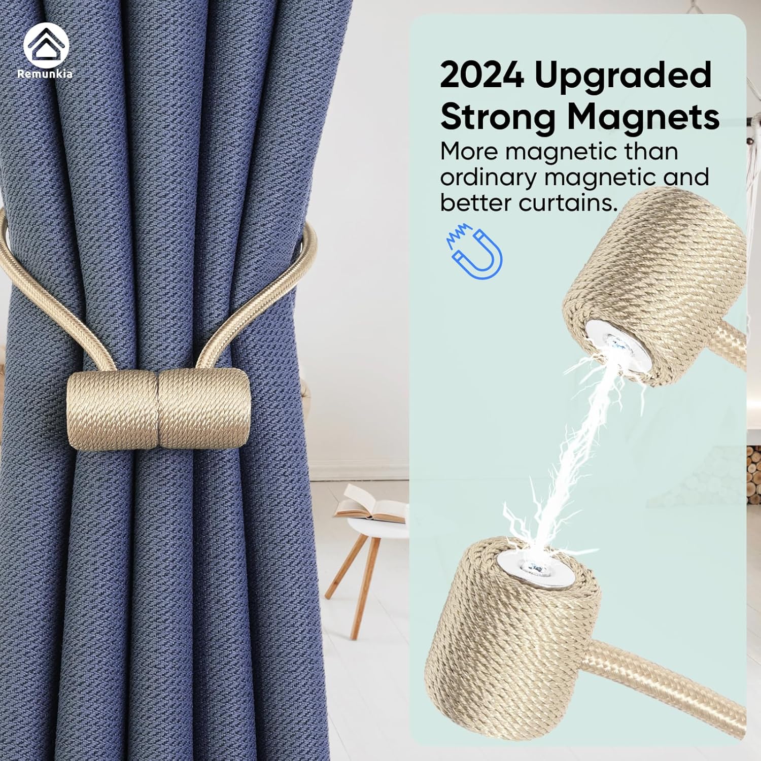 Remunkia Magnetic Curtain Tiebacks 2 Pack - Beige