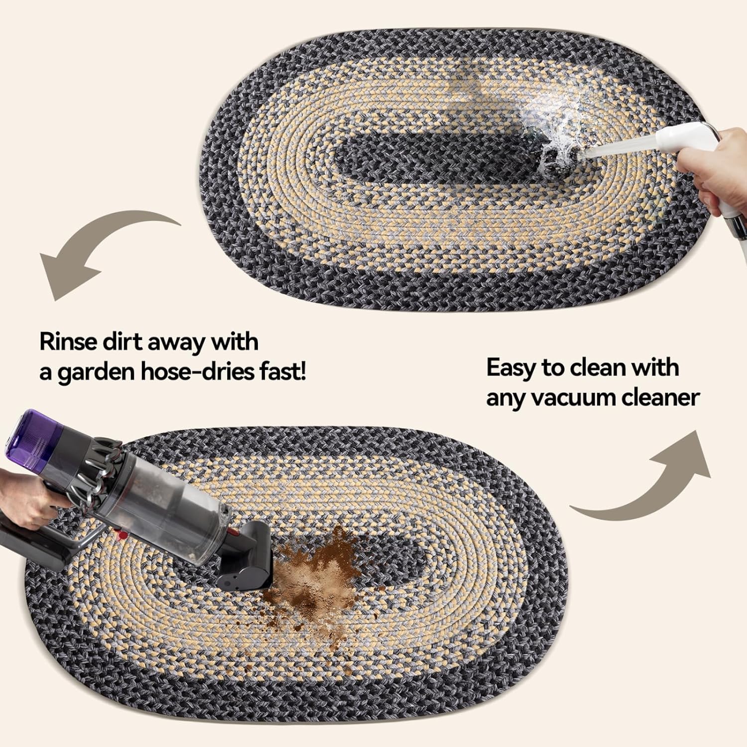 Oval Braided Rug 2x3 with Anti-Slip Pads