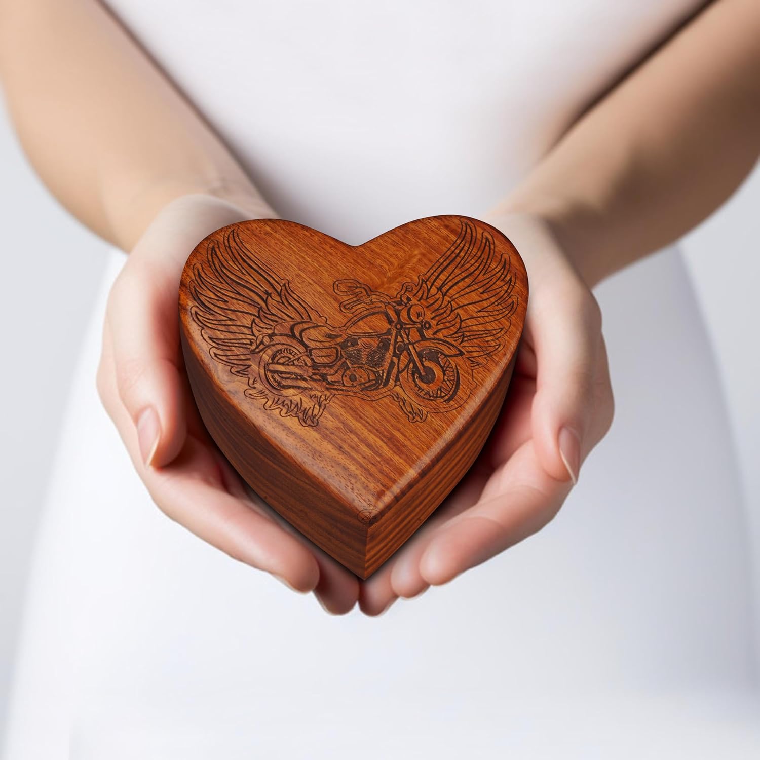 Ziya Wooden Heart Motorcycle Cremation Urn for Men