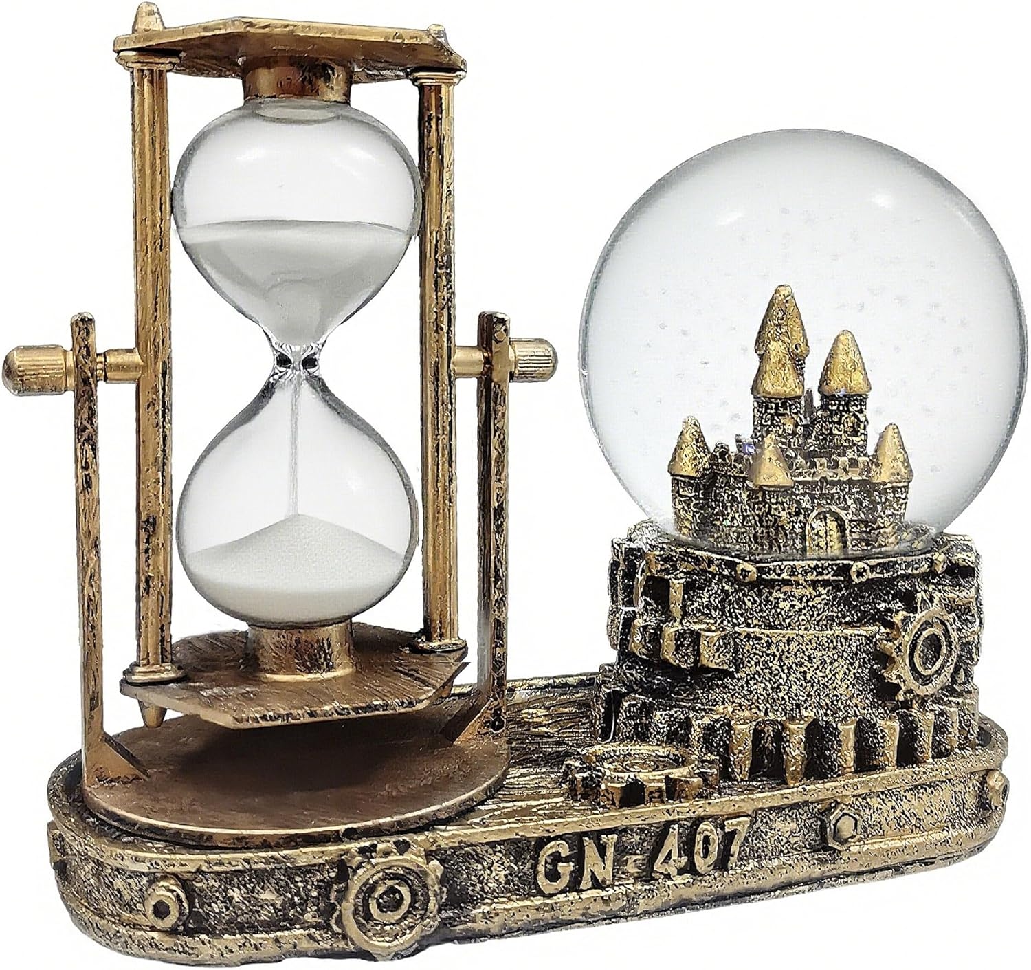 LED Crystal Snow Globe with Hourglass Sand Timer and Musical Music Box