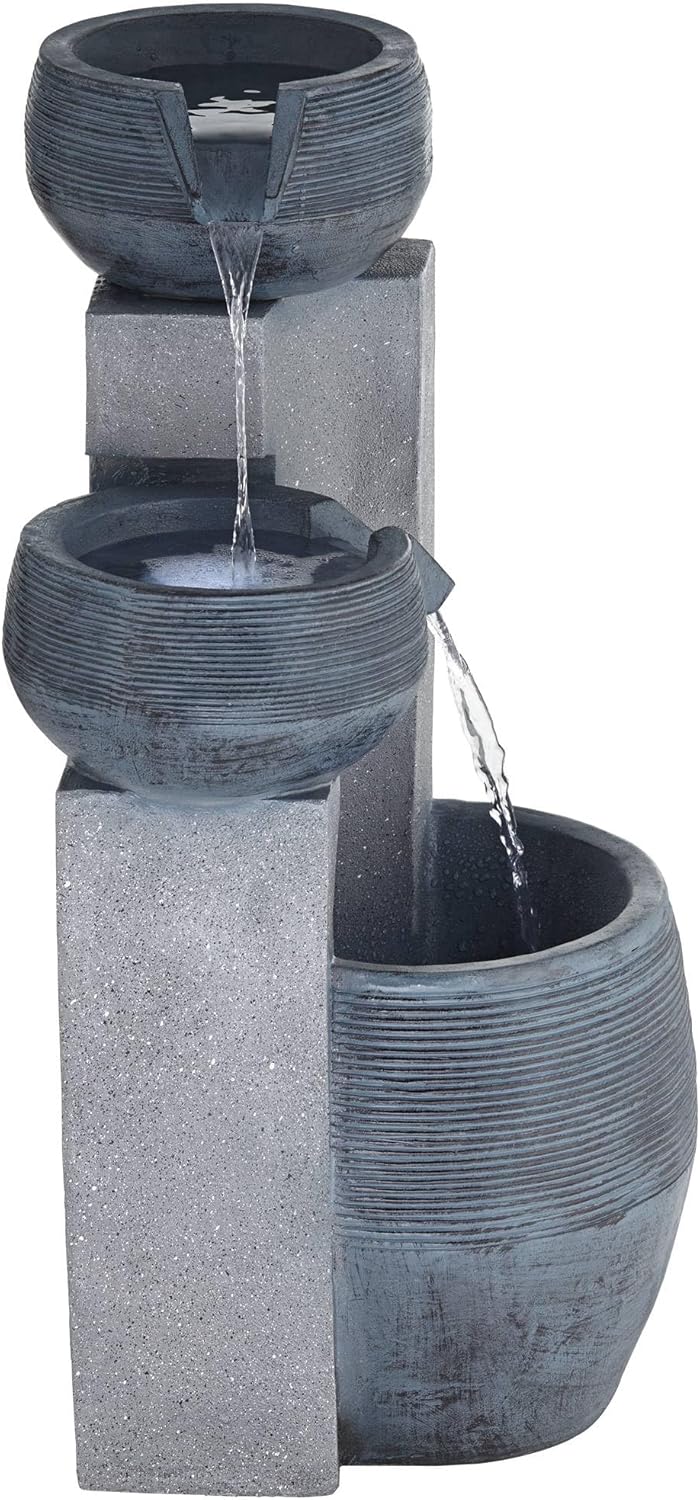 John Timberland Three Bowl Floor Standing Fountain with LED Light