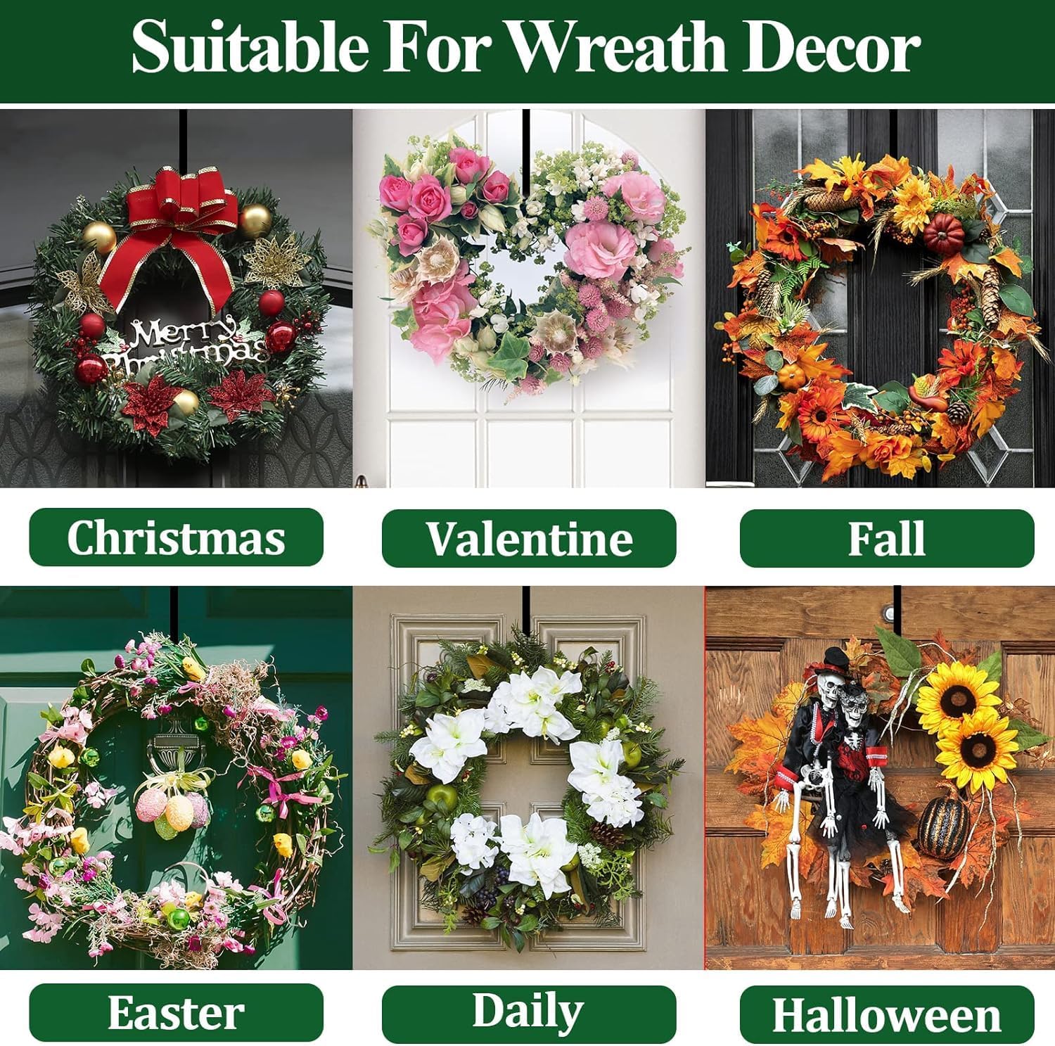 Adjustable Wreath Hanger for Front Door 15-25 Inches Black