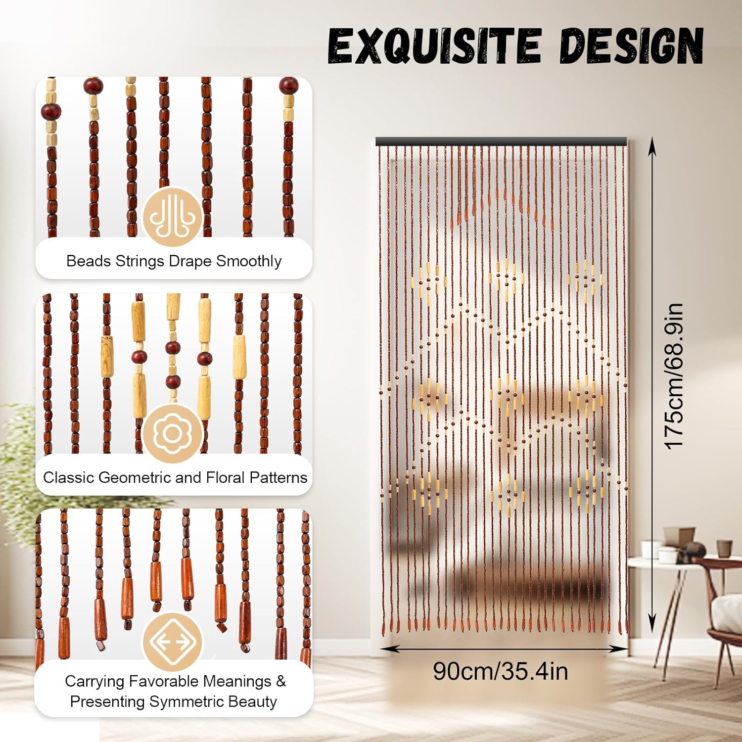 32 Lines Wooden Bead Curtain for Home Decor