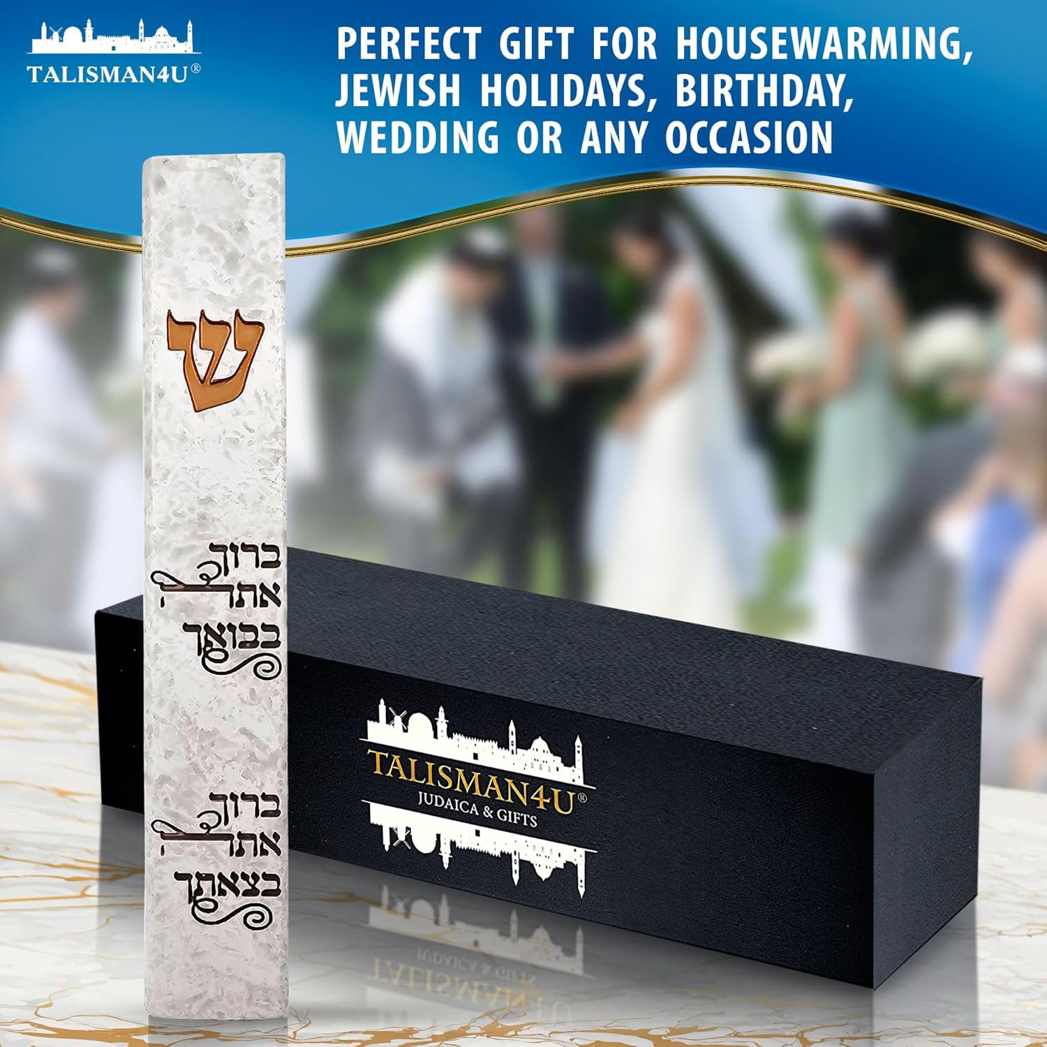 Talisman4u Modern Marble Mezuzah Case with Scroll