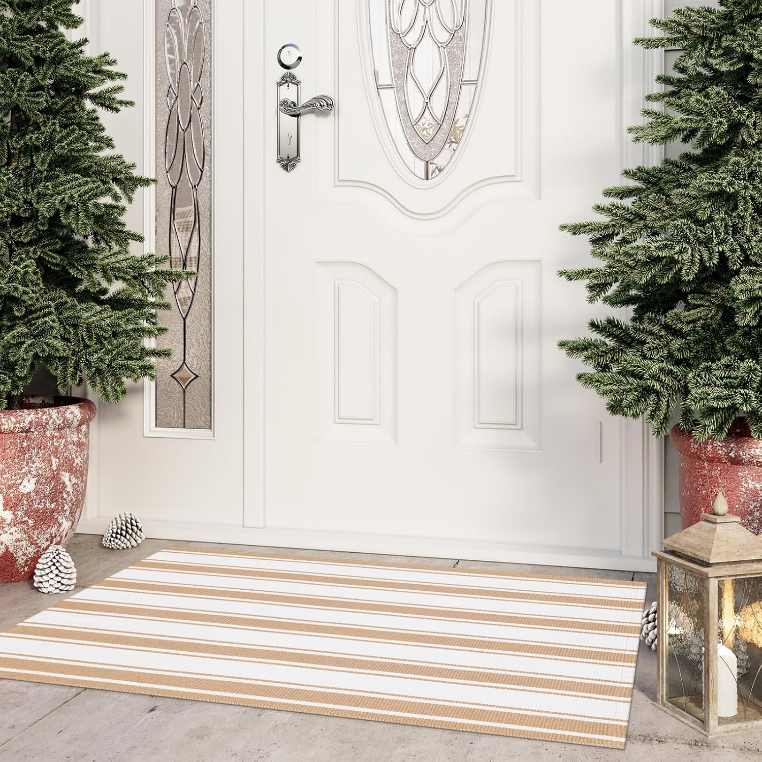 Ailsan Khaki Striped Cotton Door Mat 275x43
