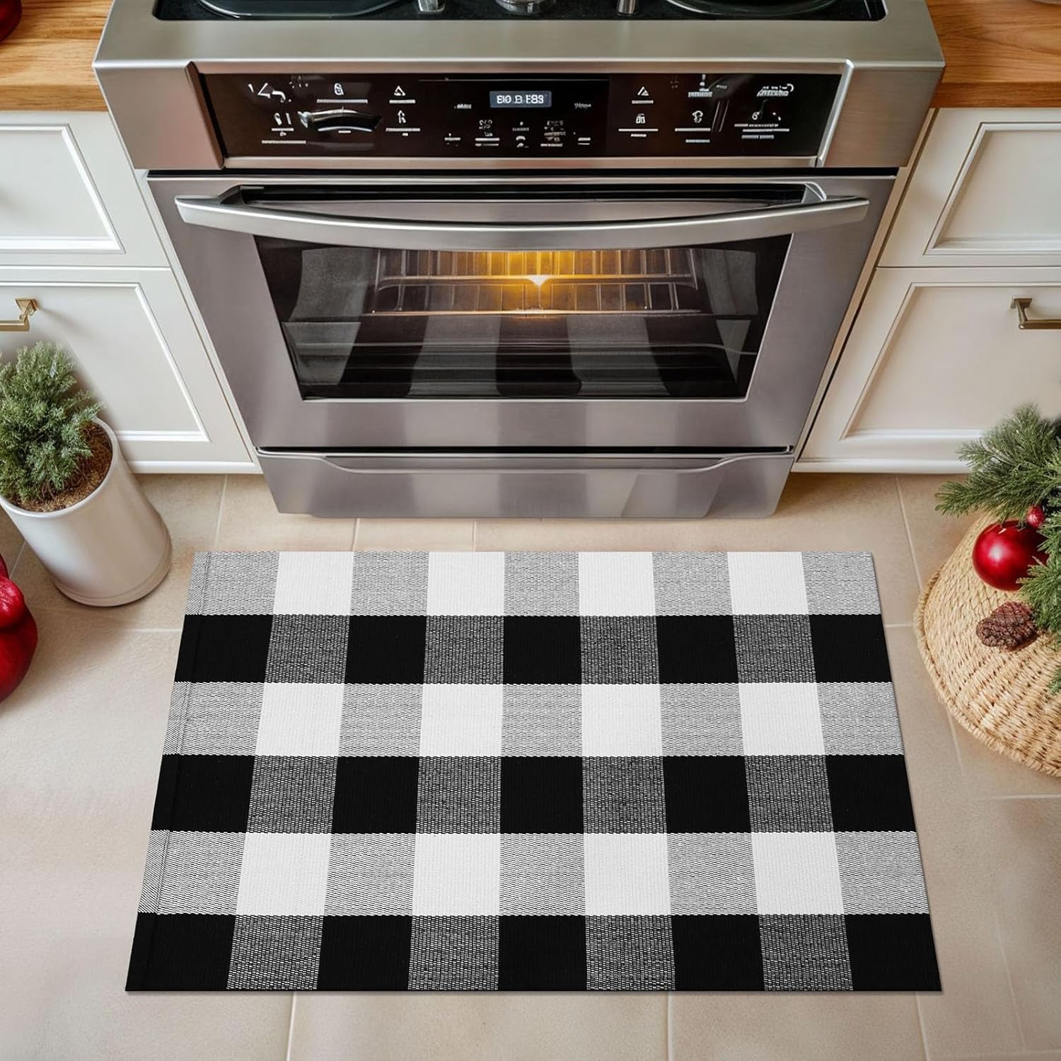 KOZYFLY Buffalo Plaid Area Rug 2x3ft Black White Checkered Mat