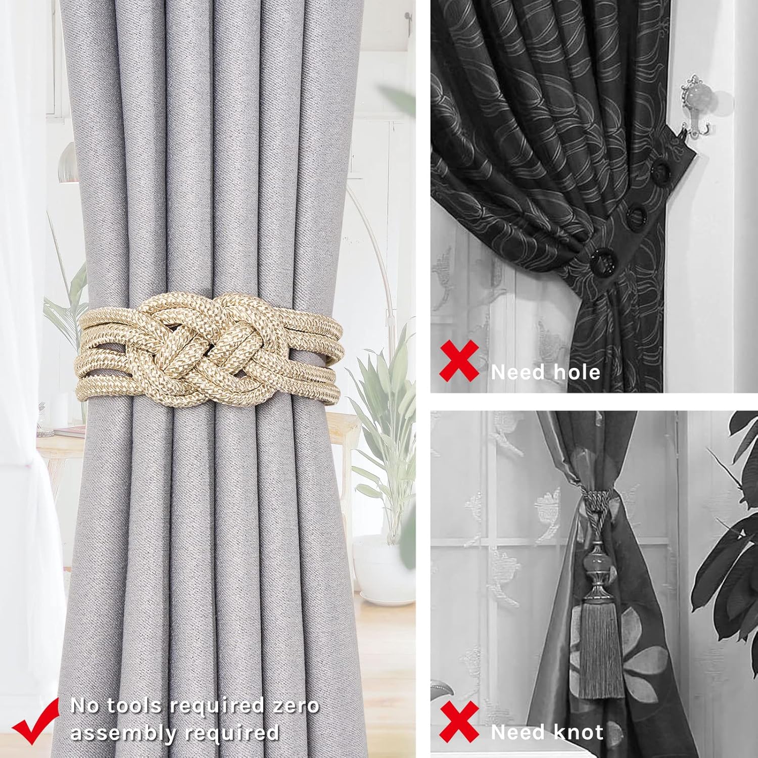 NICEEC 4 Pack Magnetic Curtain Tiebacks Beige