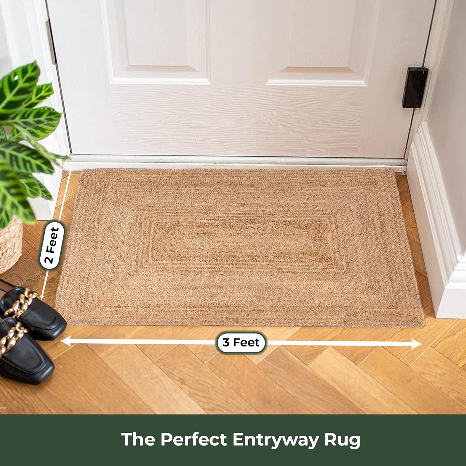 2x3 Jute Entry Mat - Reversible Handwoven Rug for Kitchen or Hallway