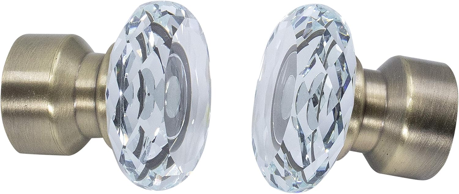 Meriville 1 Inch Curtain Rod with Cut Crystal Finial and Adjustable Brackets
