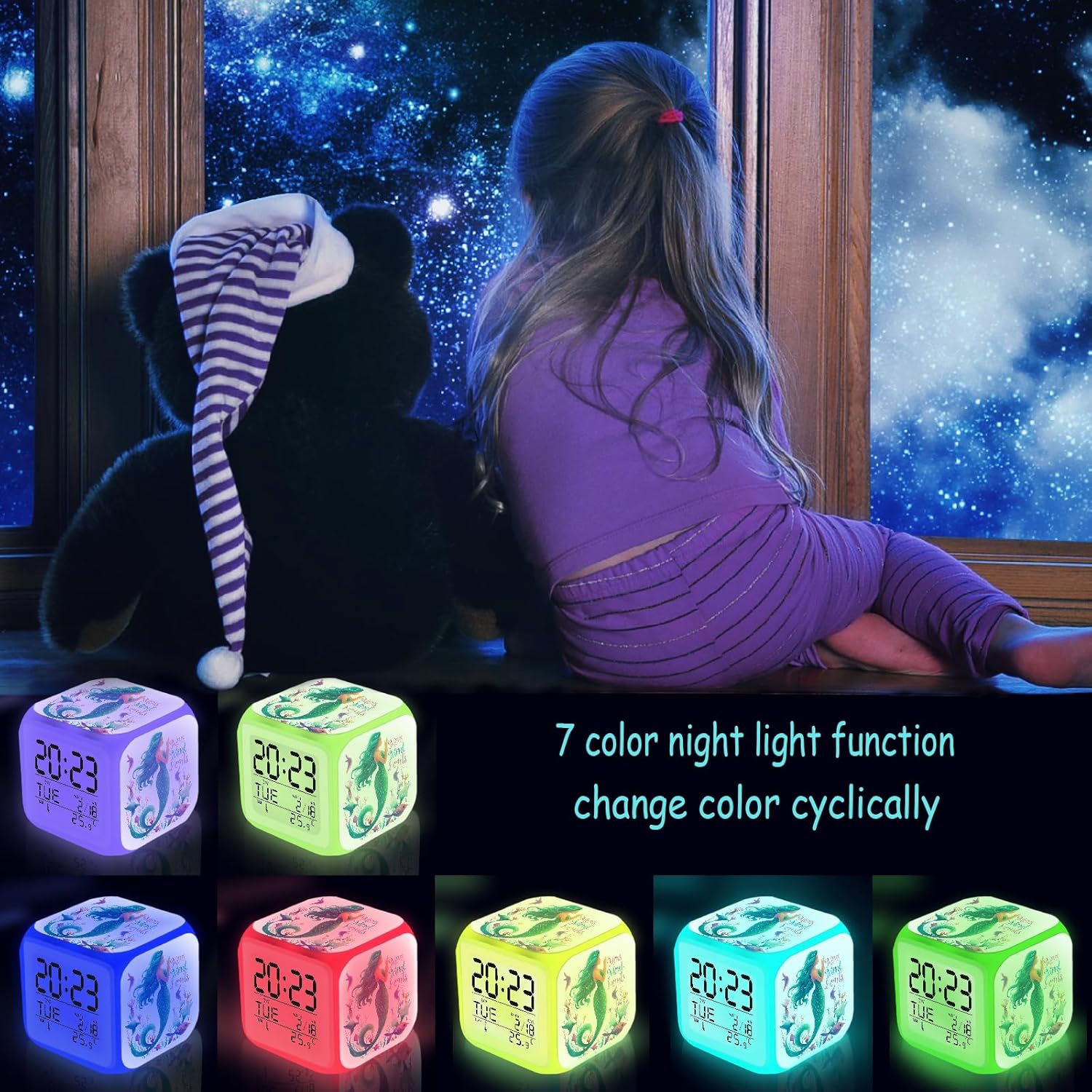 Mermaid Alarm Clock with Color Changing Nightlight