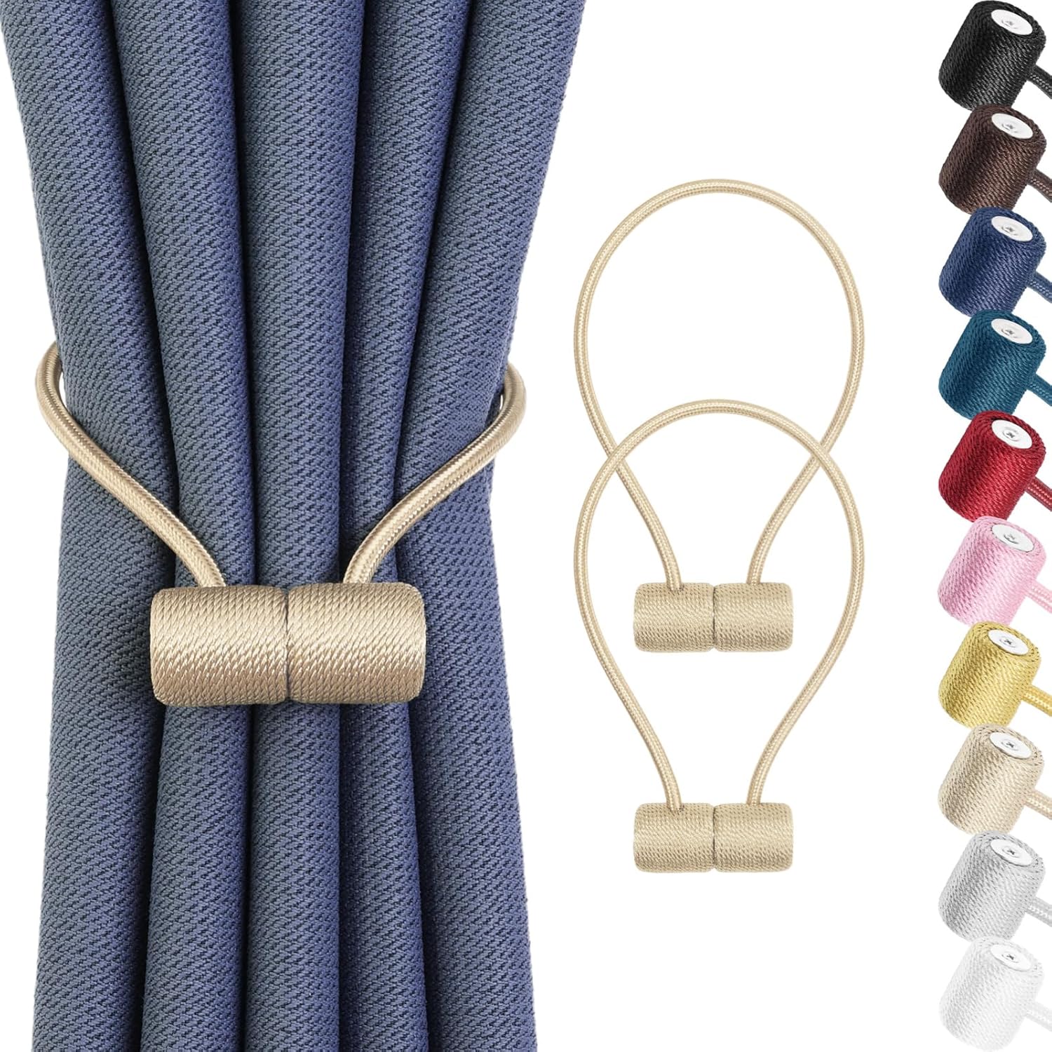 Remunkia Magnetic Curtain Tiebacks 2 Pack - Beige