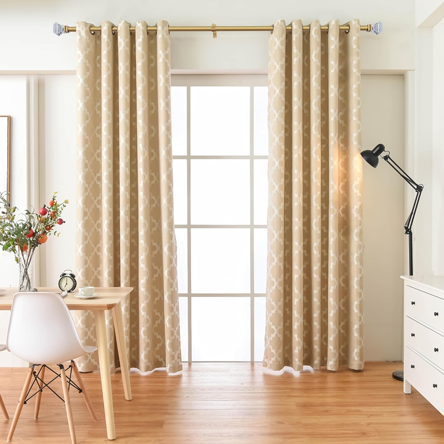 Adjustable 1 Inch Curtain Rods with Gold Square Crystal Finials