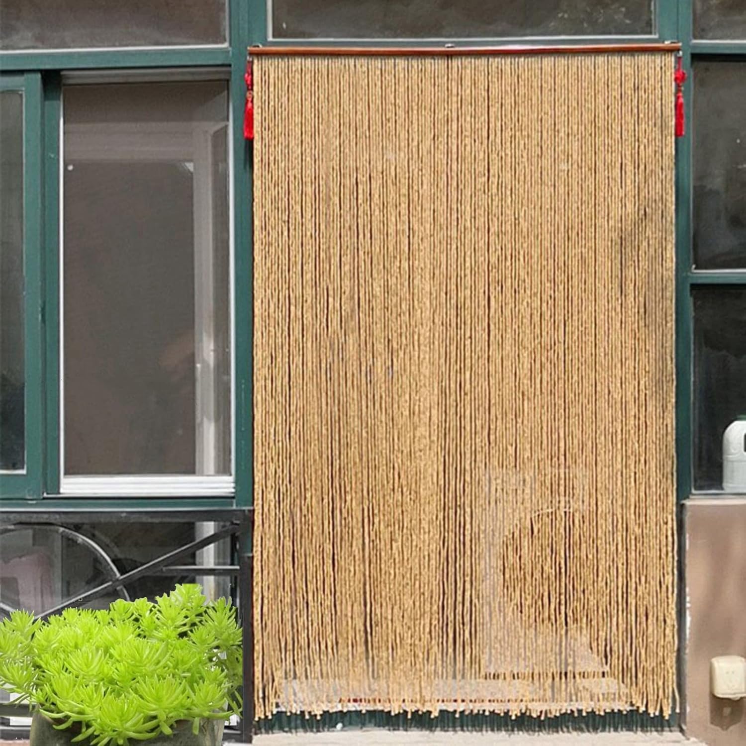 Natural Beaded Bamboo Curtain for Doorway and Room Division