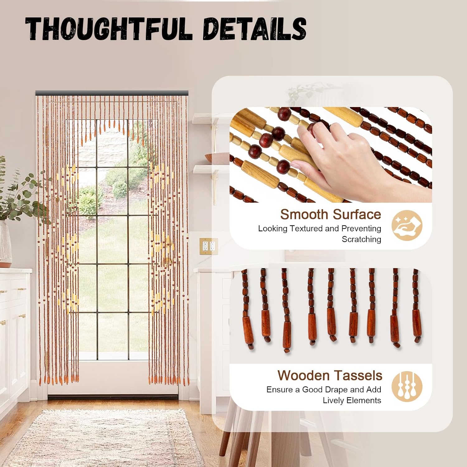 32 Lines Wooden Bead Curtain for Home Decor