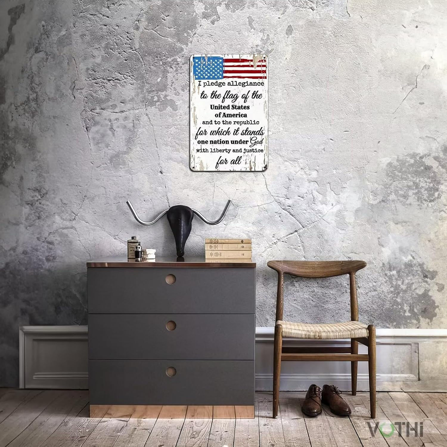 Vintage Tin Allegiance Flag Sign 12x8 In