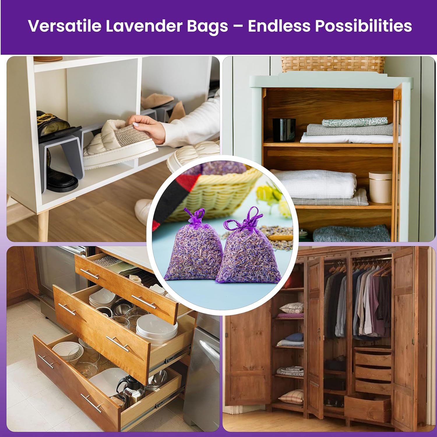 28 Pack Organic Lavender Sachet Bags for Closets and Drawers