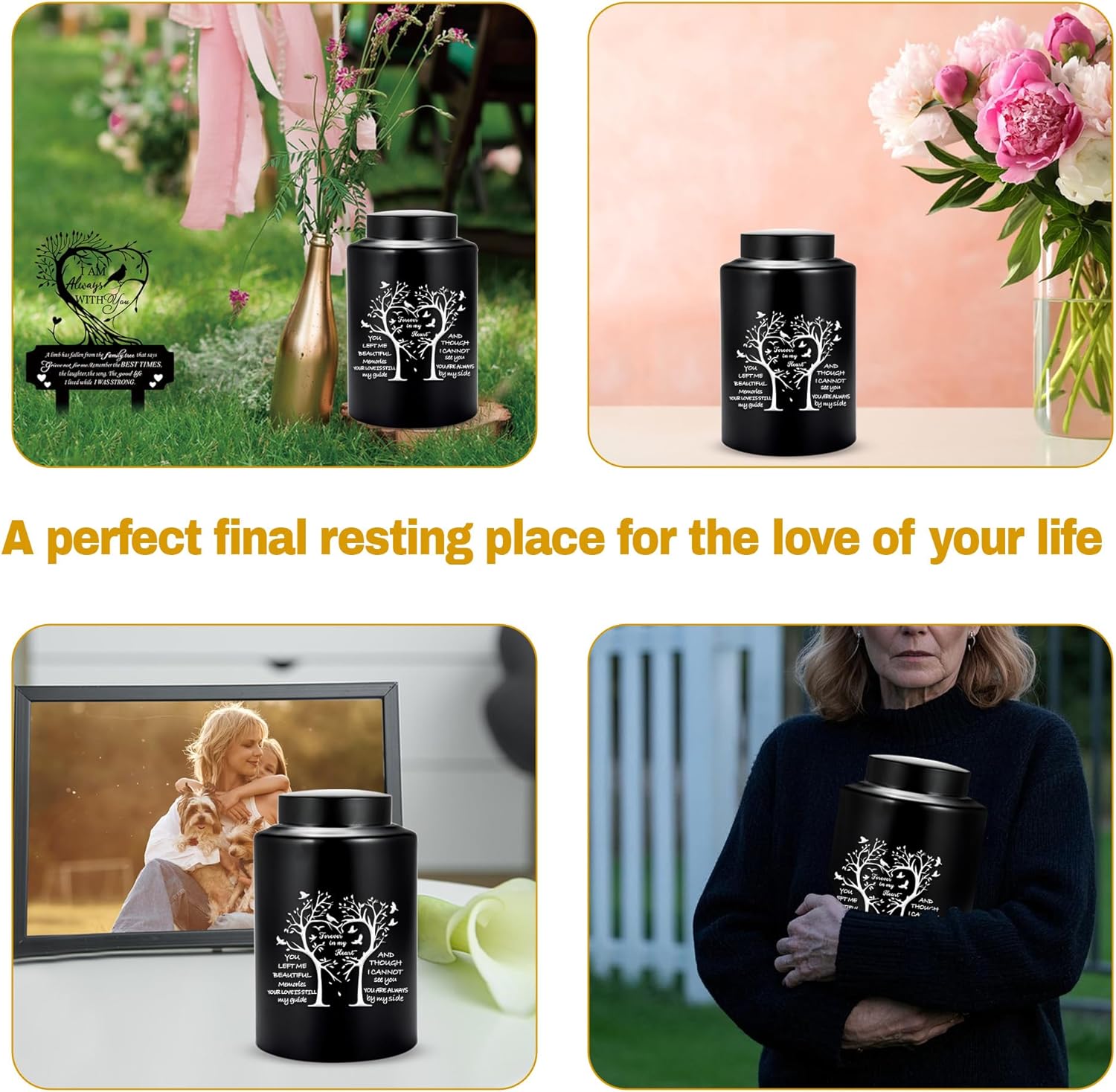 220 Lbs Black Tree of Love Urns for Ashes