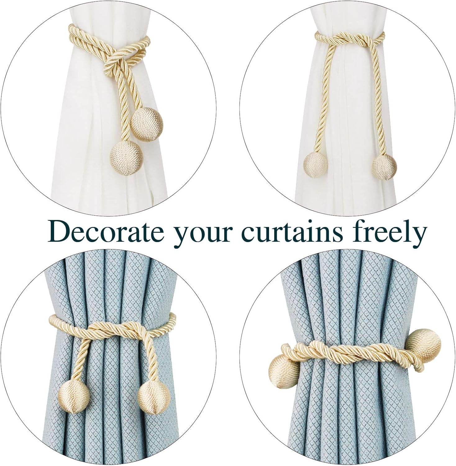 4 Pack Beige Curtain Tiebacks with Woven Texture