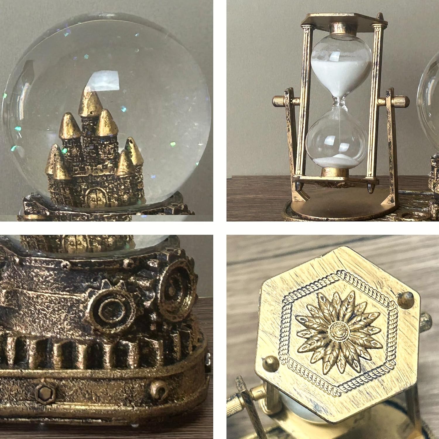LED Crystal Snow Globe with Hourglass Sand Timer and Musical Music Box