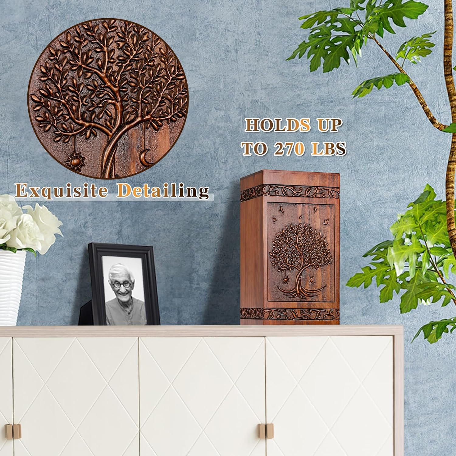 Handcrafted Wooden Cremation Urn with Velvet Bag