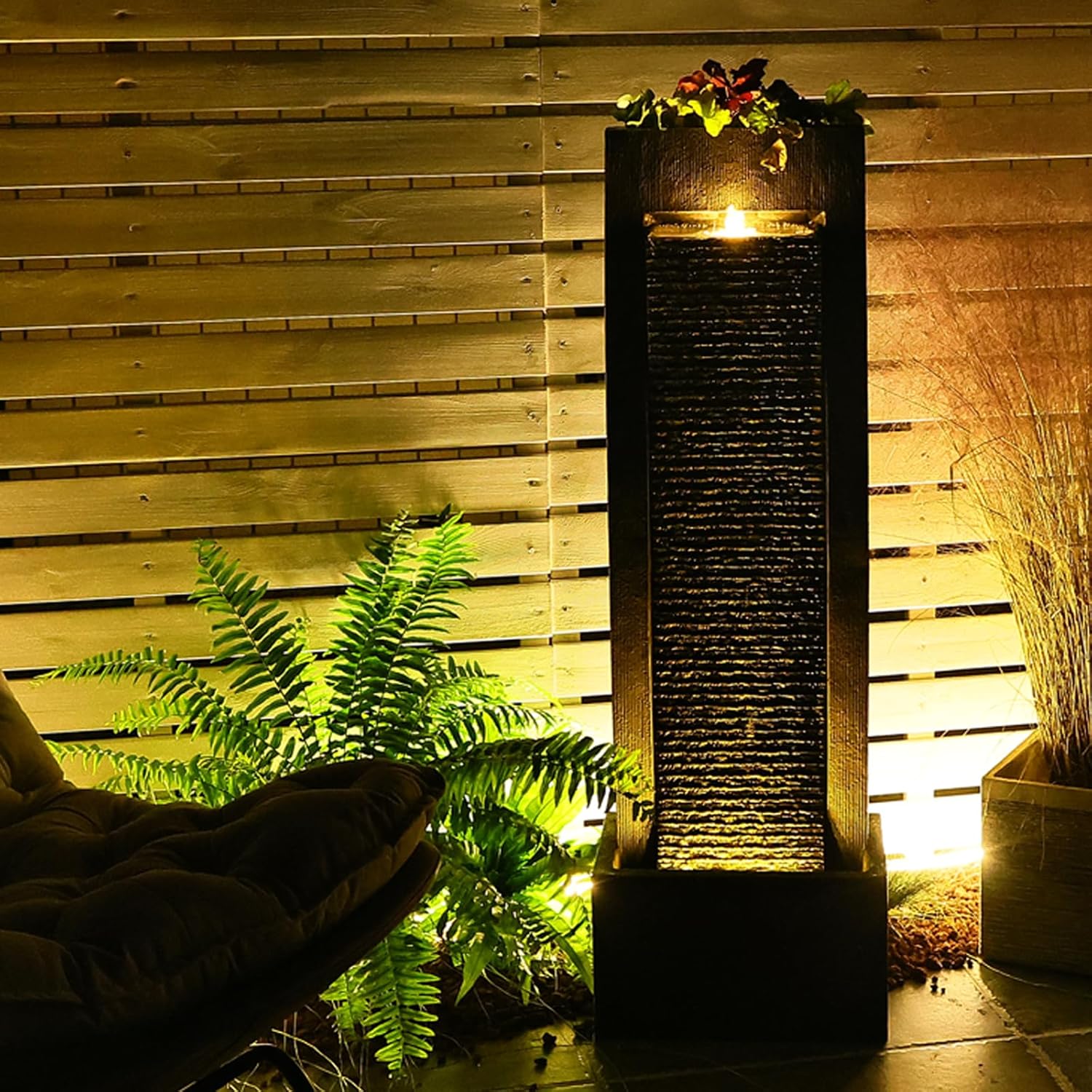 Sunlinua Outdoor Water Fountain with LED Lights and Durable Pump