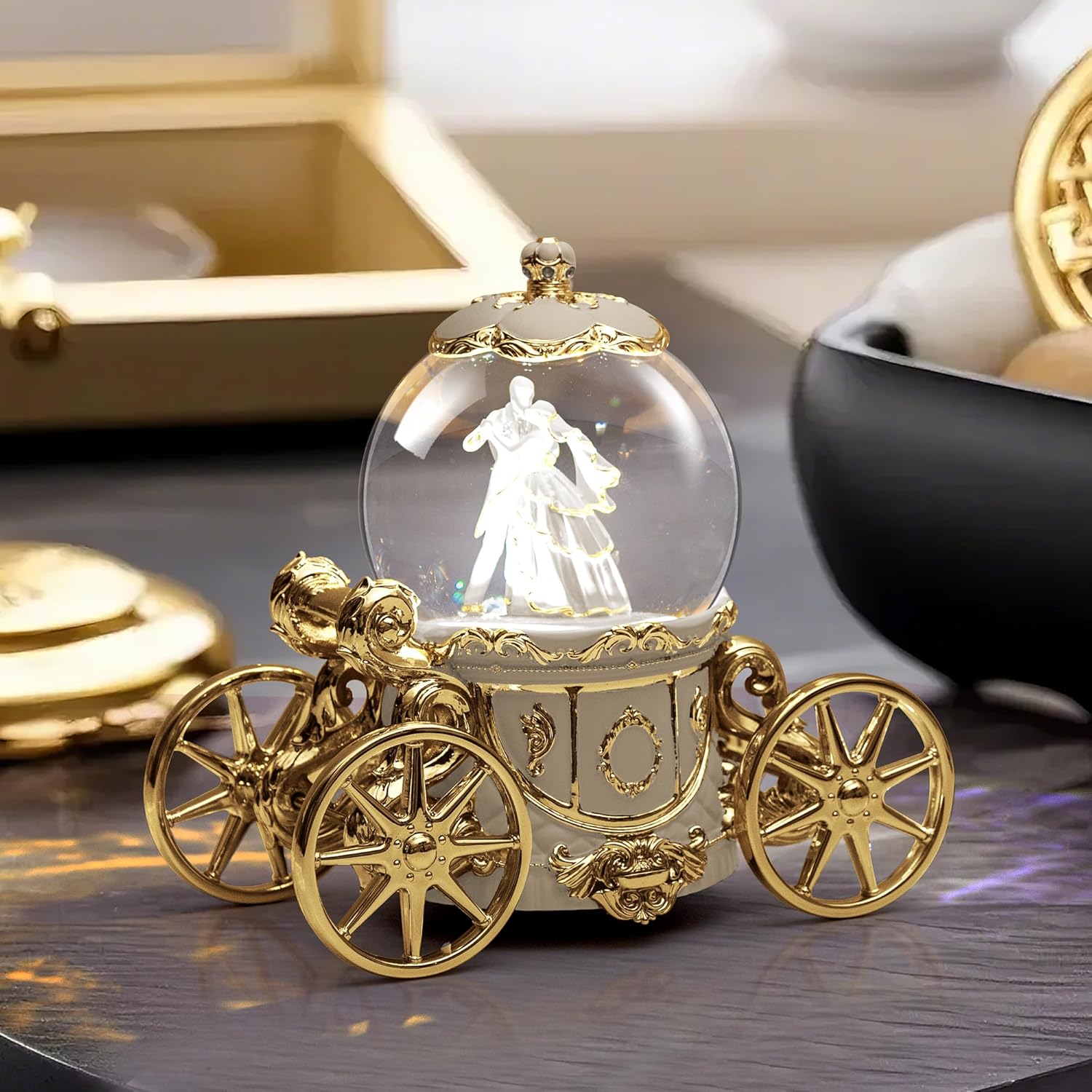Luxury Gold Cinderella Carriage Snow Globe with Music