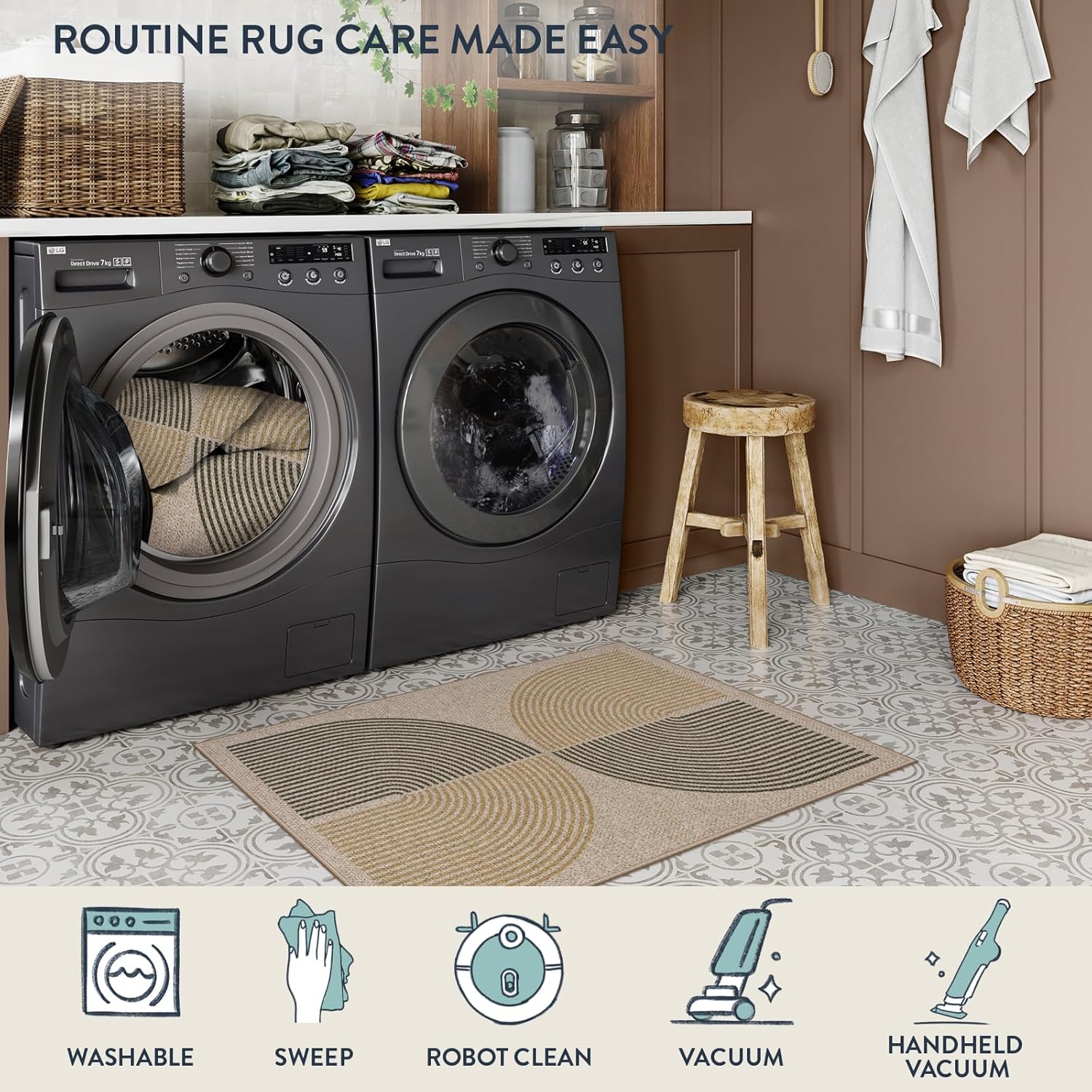 Lahome Rainbow Easy Jute Rug for Entryway and Kitchen