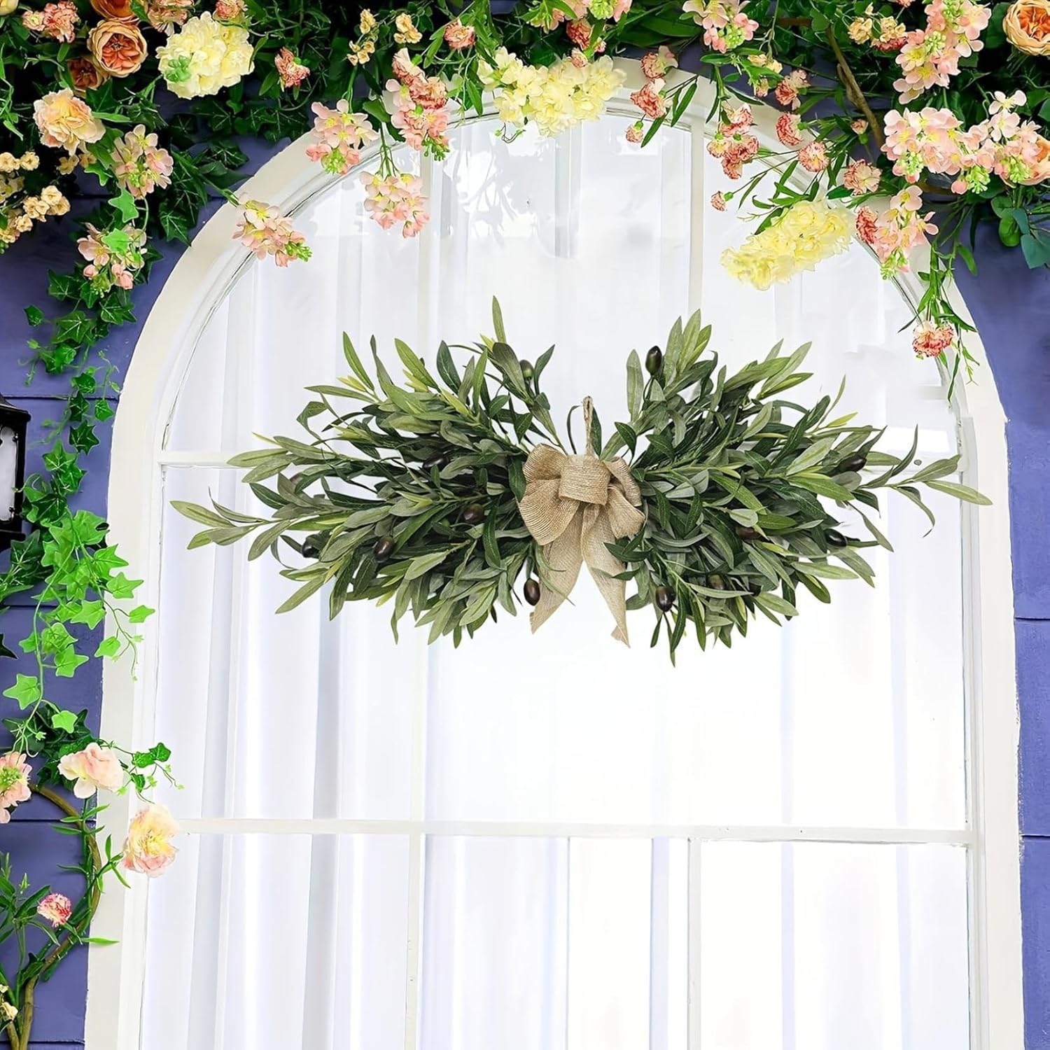 24 Inch Floral Swag with Olive Leaves and Berries