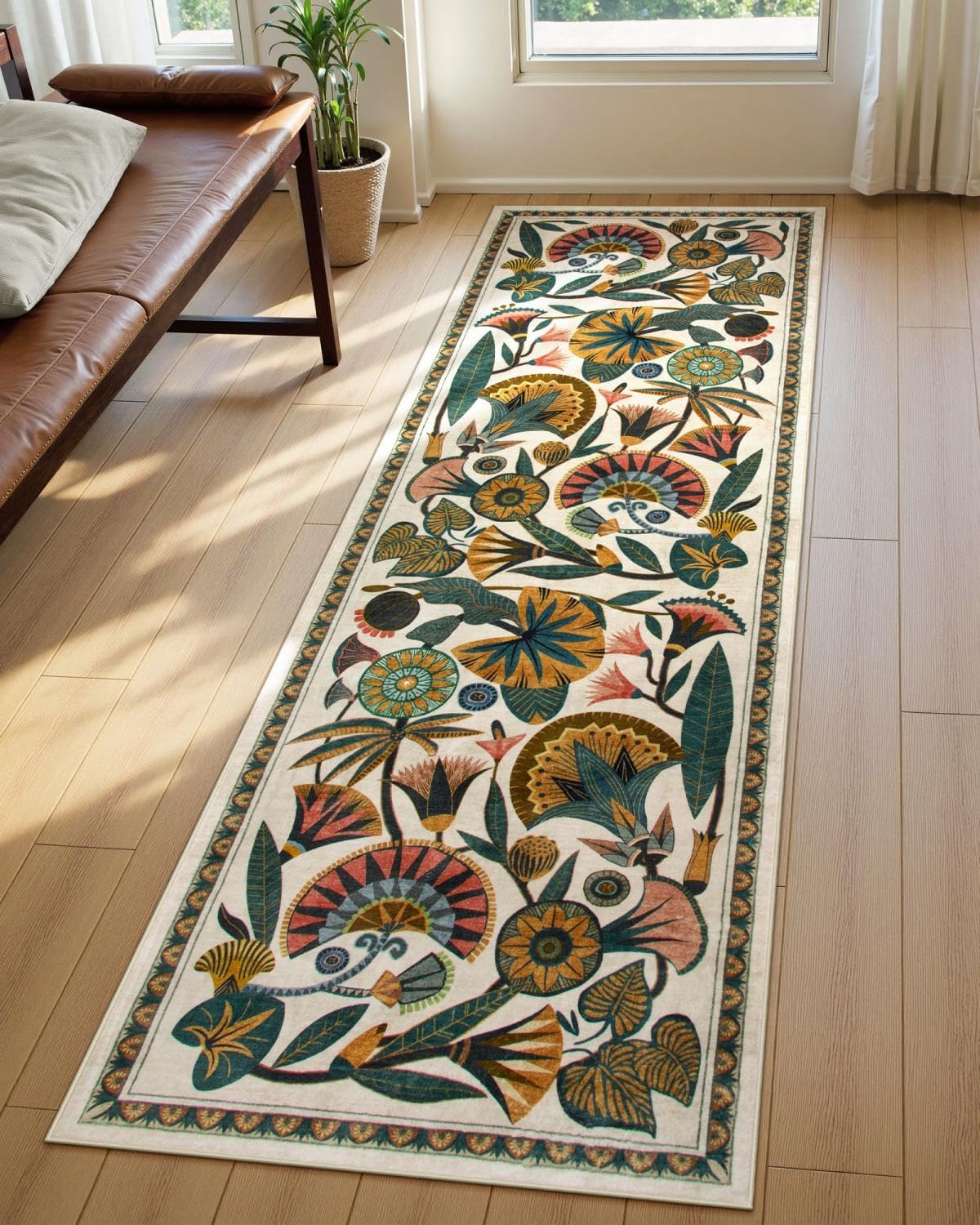 Egyptian Floral Washable Bathroom Runner Rug 26x8