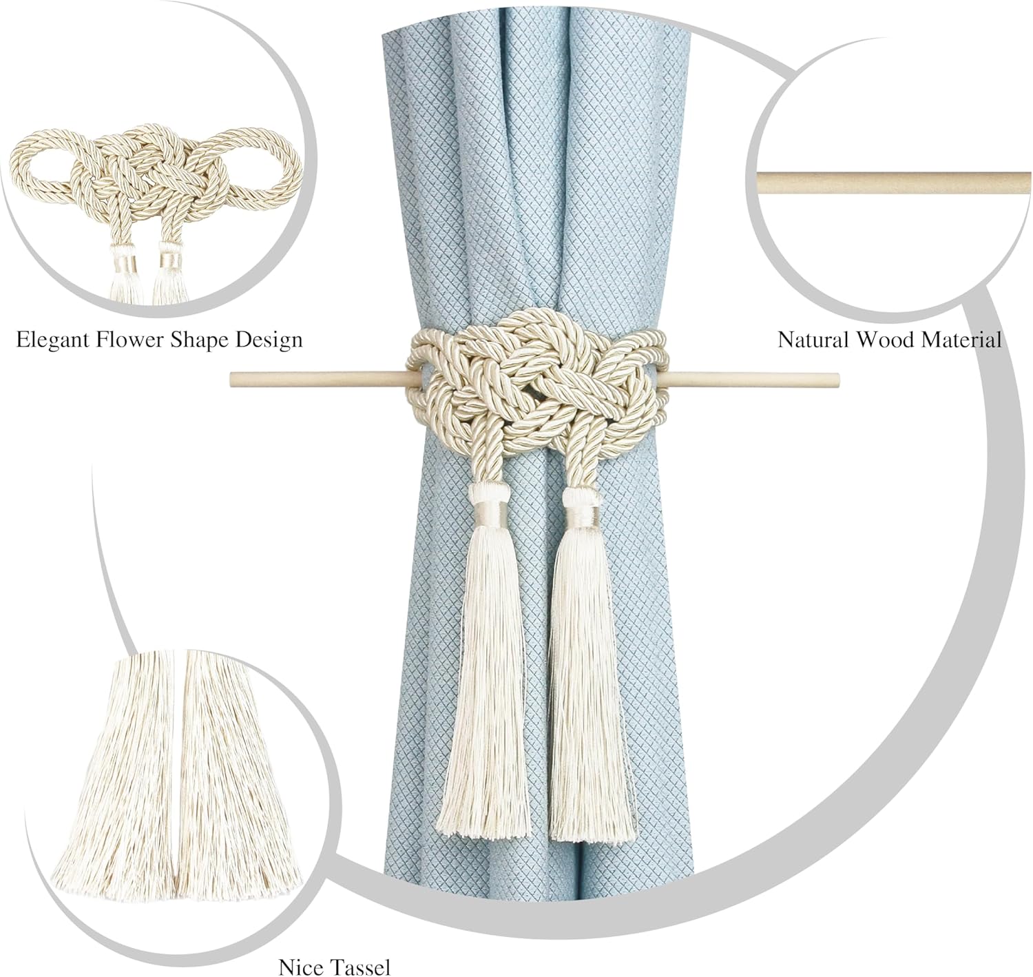 Elegant Curtain Tiebacks with Tassel 2pack
