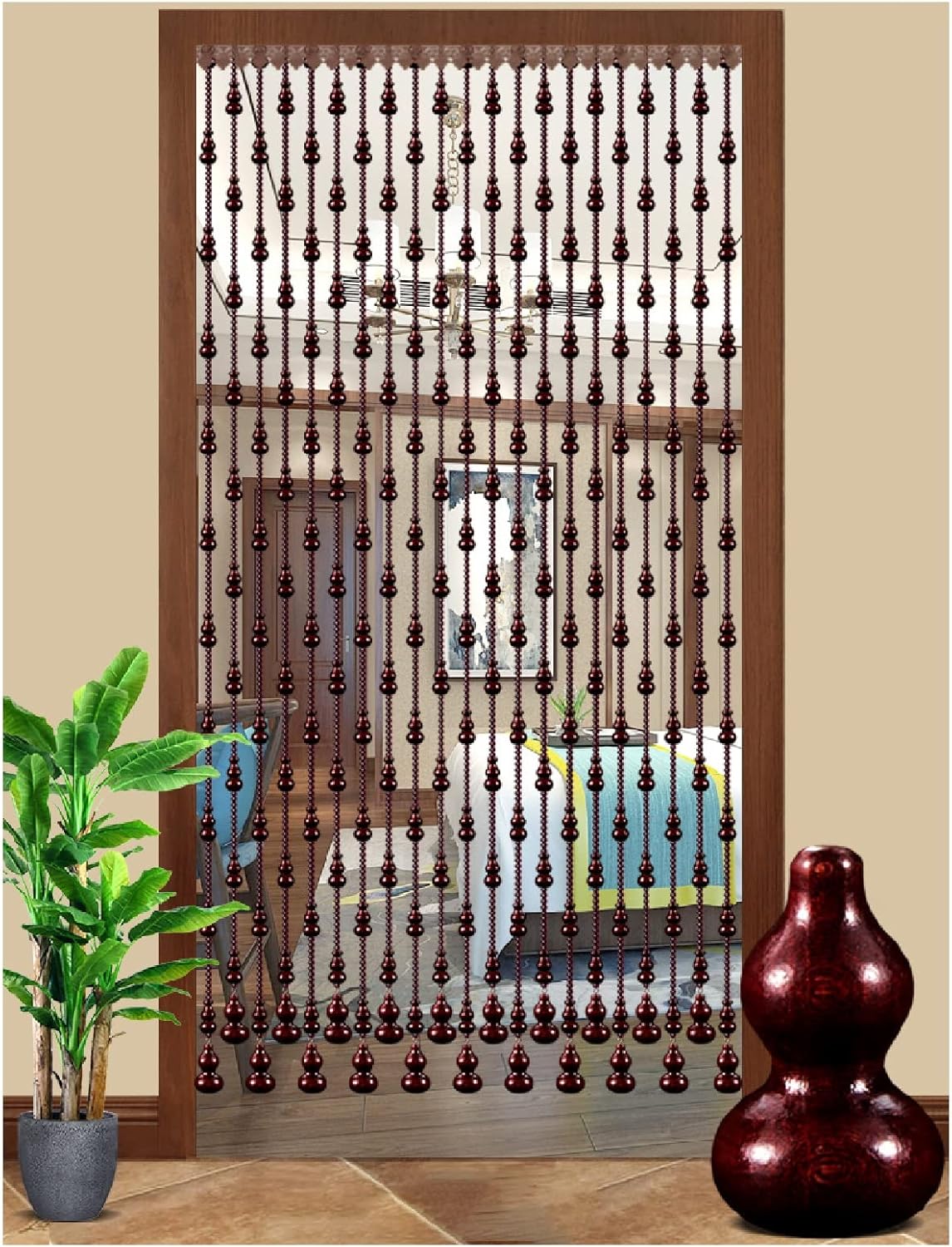 ZHANGQINGXIU Wood Bead Curtain for Doorways Brown 11x125m