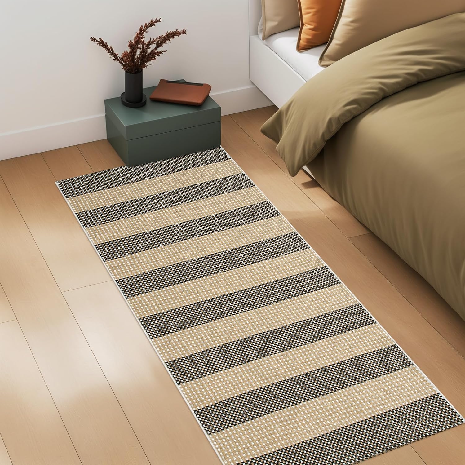Striped Front Door Mat 24x51 Cotton Woven Rug