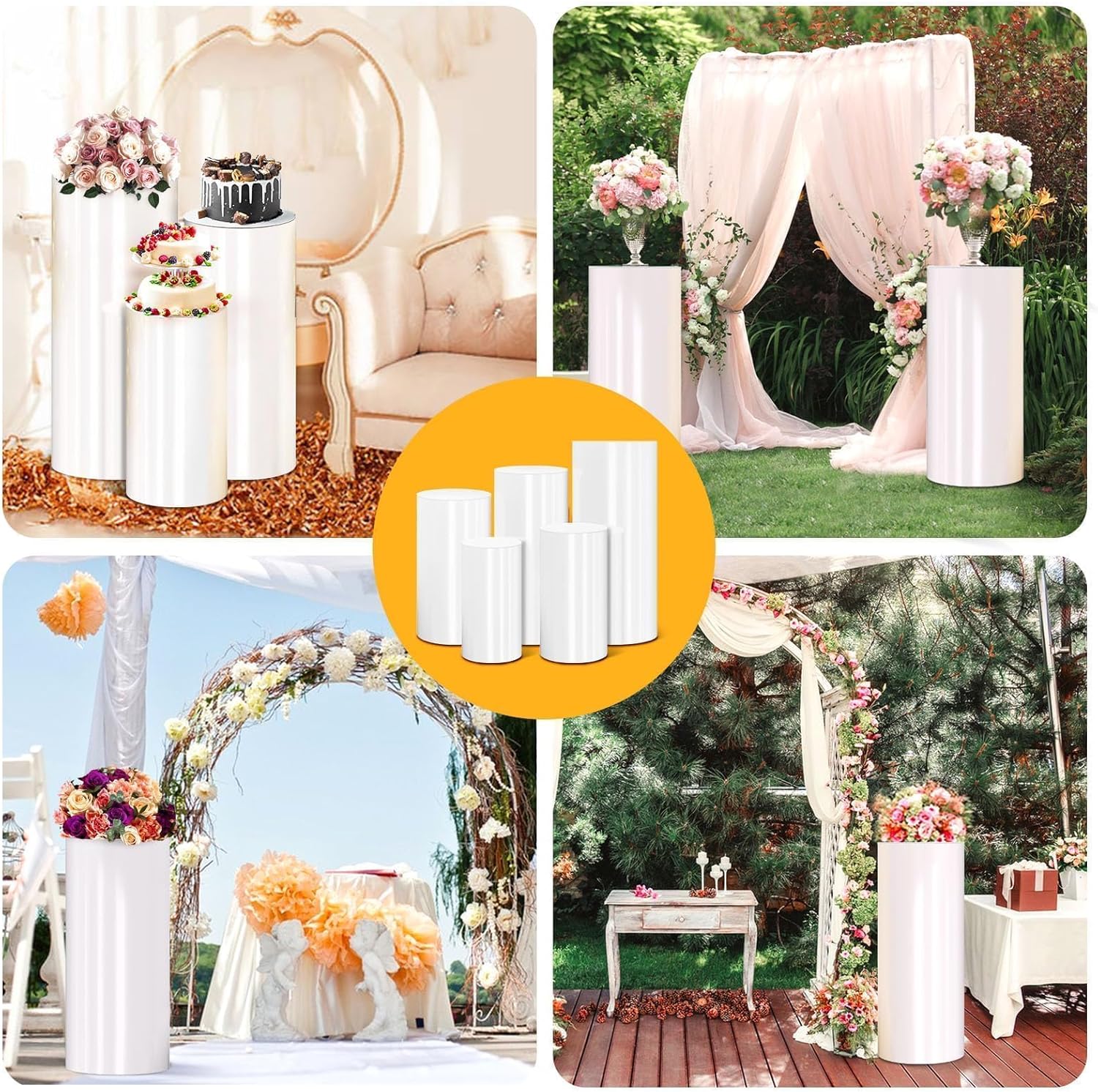 Cylinder Pedestal Stand PVC White 5 PCS Portable Display