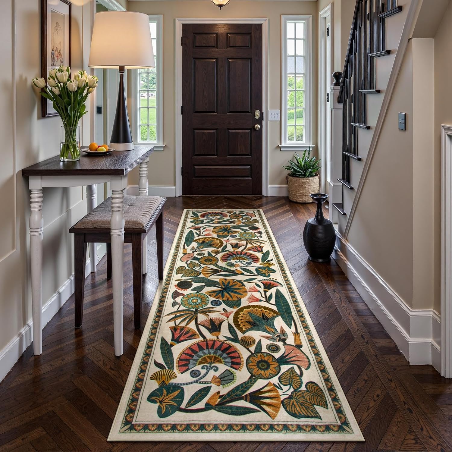 Egyptian Floral Washable Bathroom Runner Rug 26x8