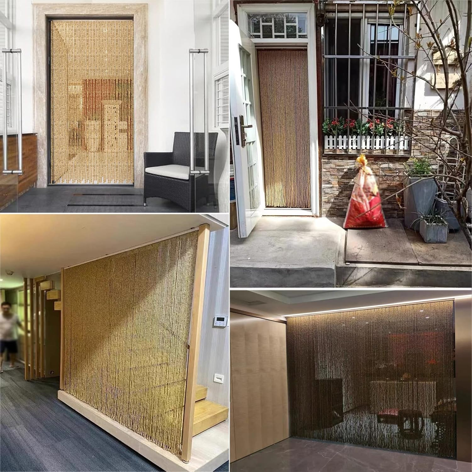 Natural Beaded Bamboo Curtain for Doorway and Room Division