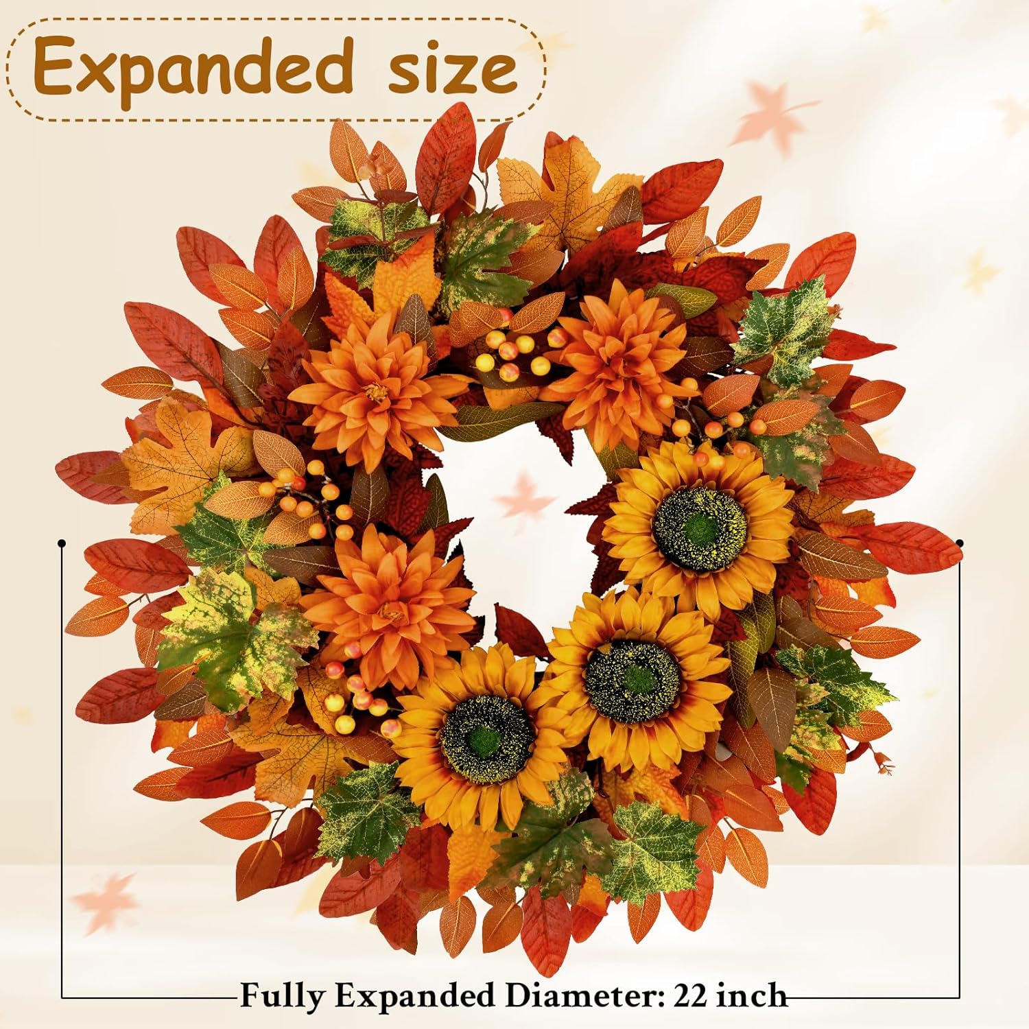 Waipfaru Fall Wreath 22 Inches Autumn Decor