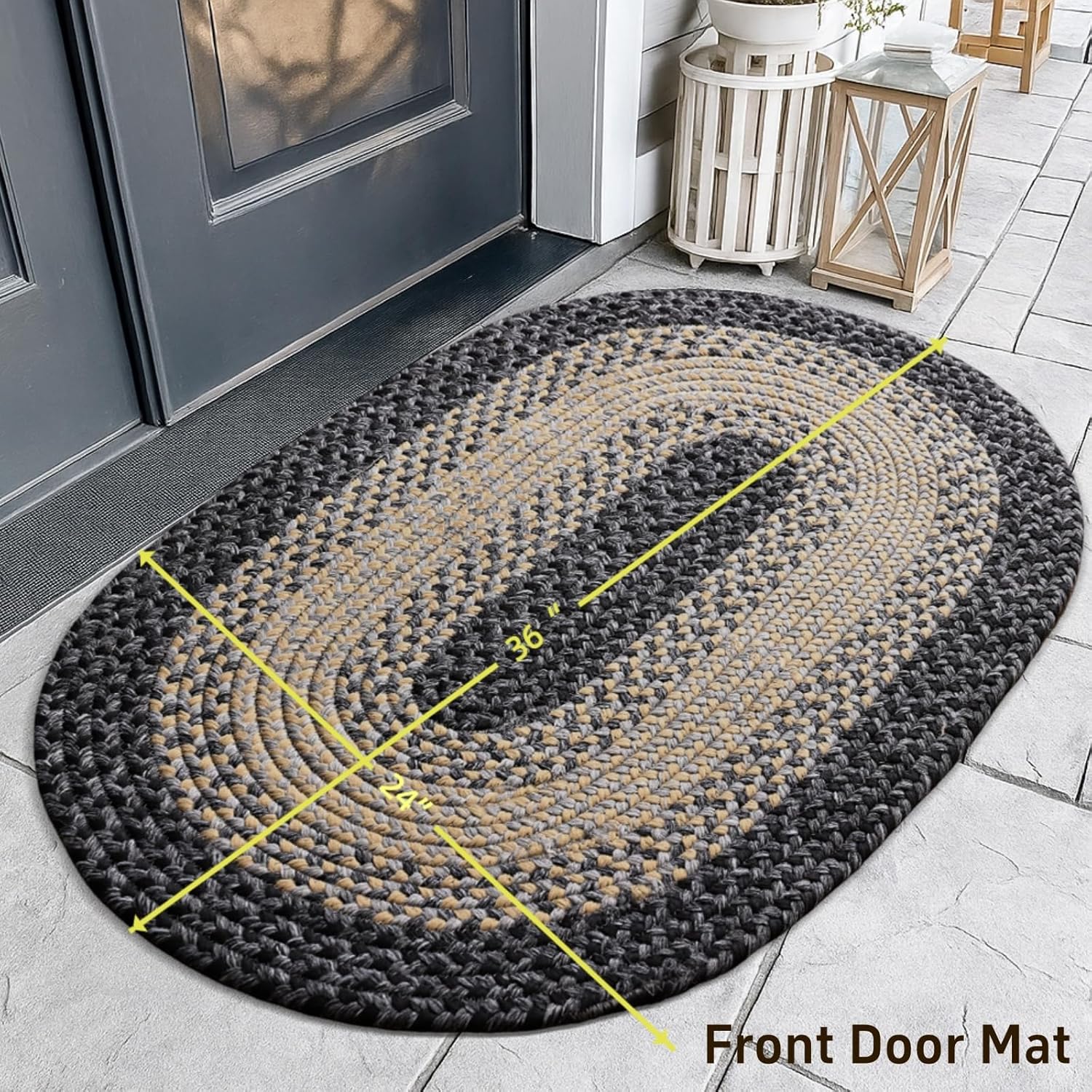 Oval Braided Rug 2x3 with Anti-Slip Pads