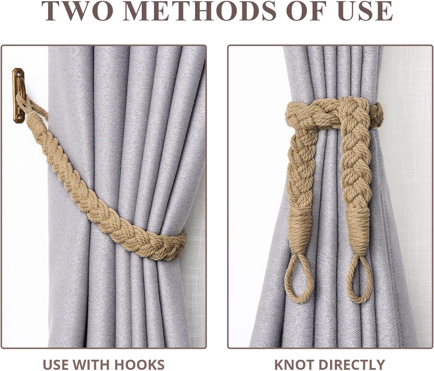 NICEEC 4 Pack Natural Cotton Rope Curtain Tiebacks