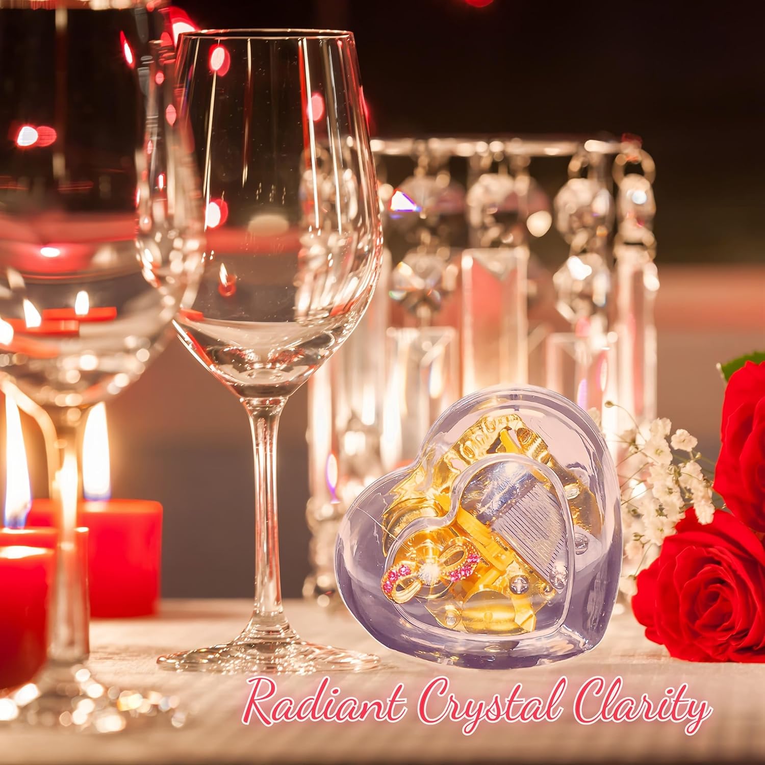 Heart Shaped Acrylic Music Box Wind Up Gift for Girls Women