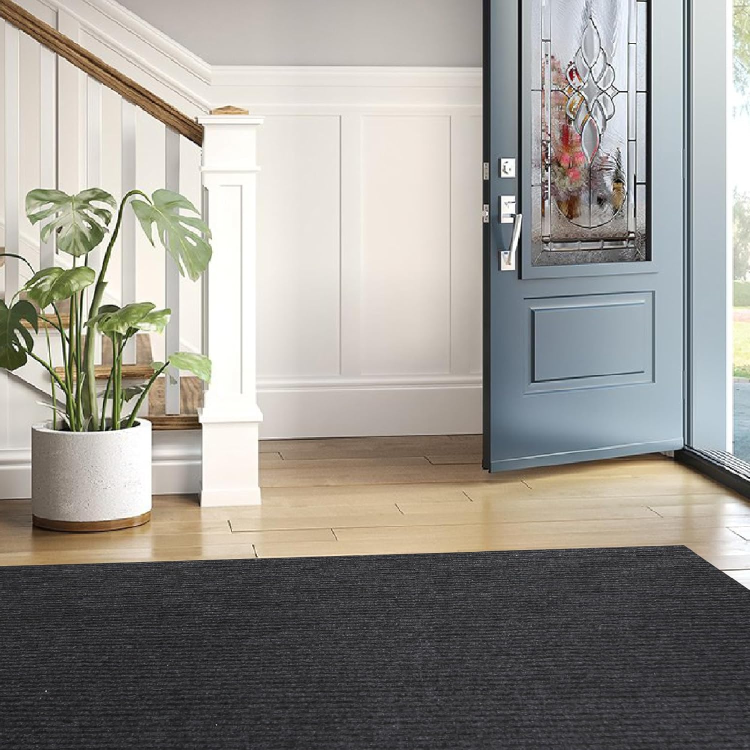 3x10ft Grey Brushed Entryway Rug with Rubber Backing