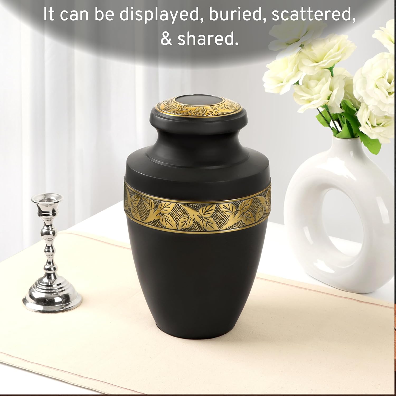 Metal Alloy Decorative Urn for Human Ashes - Black Gold